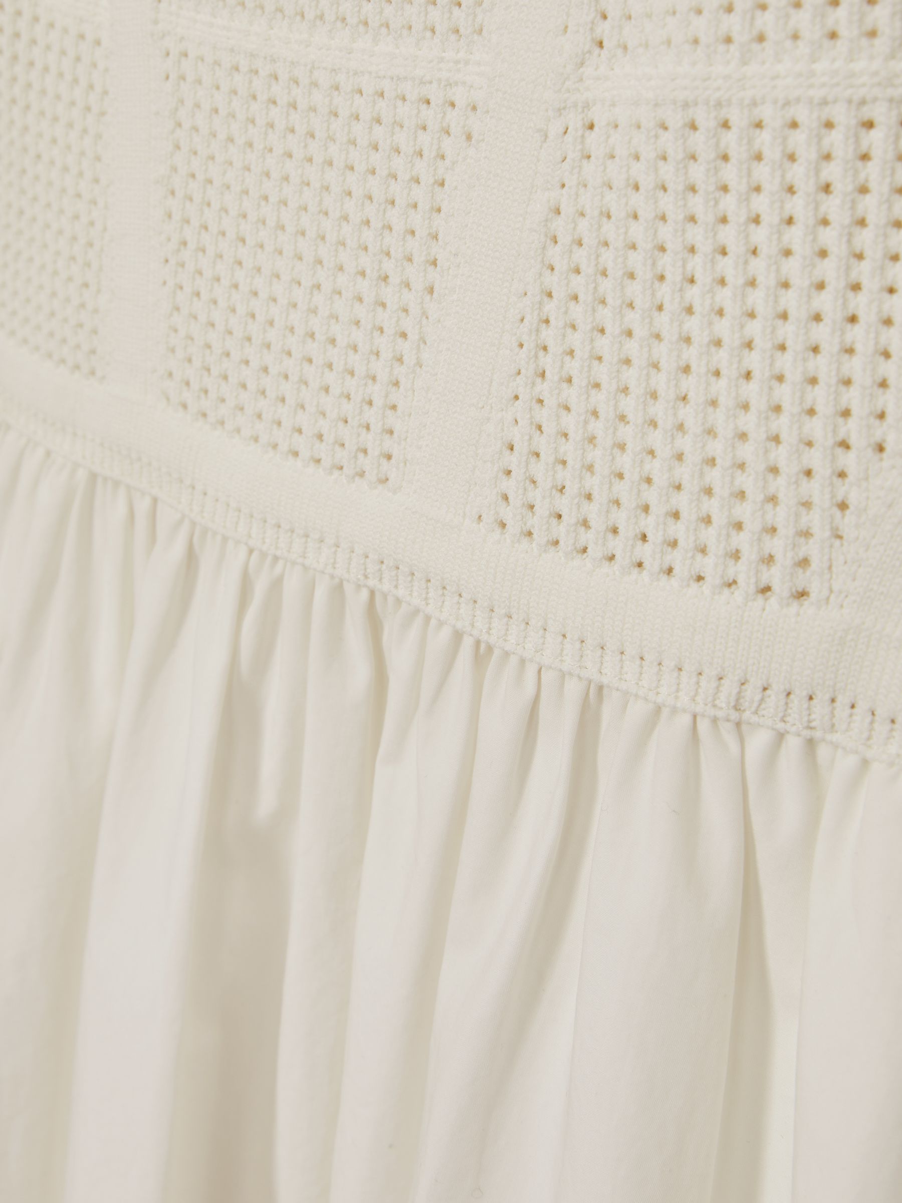 Perforated-Knit Cotton-Skirt Midi Dress in Ivory