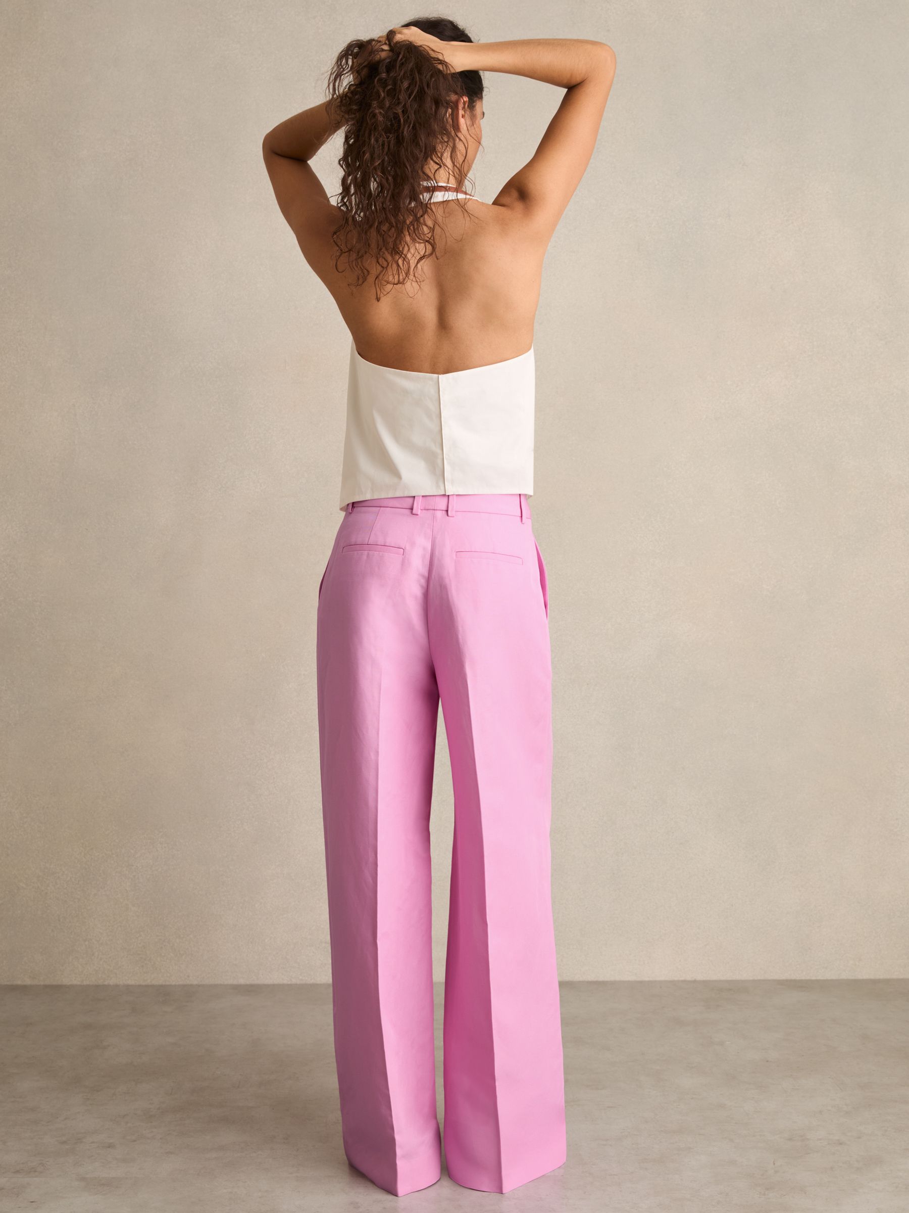 Petite Wide-Leg Trousers With Linen in Pink