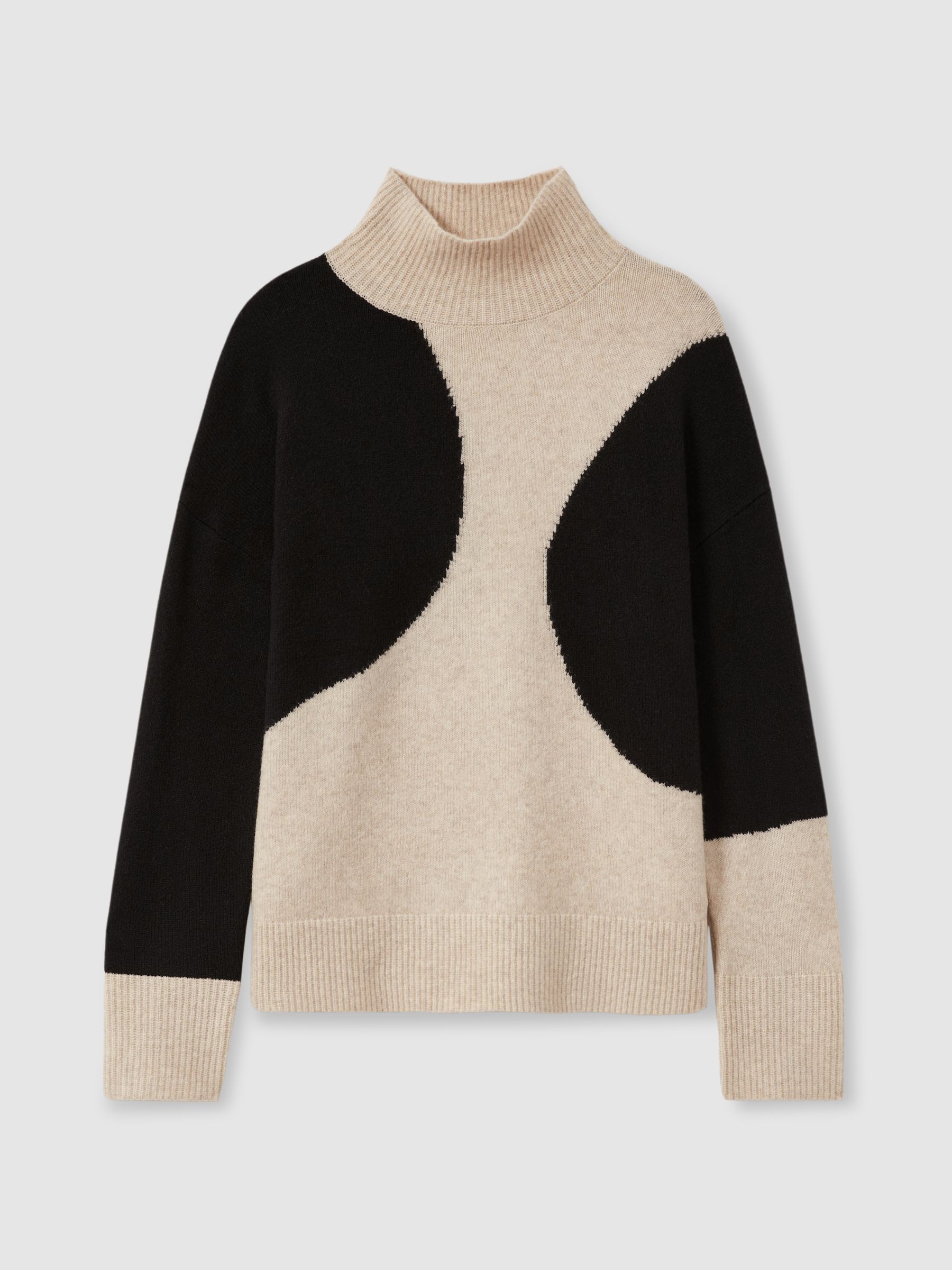 Colourblock Roll Neck Jumper in Oatmeal/Black