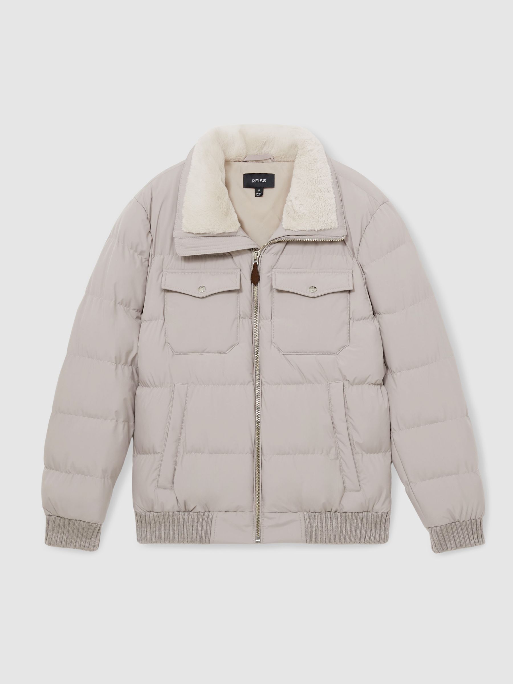 Faux-Fur Collar Puffer Jacket in Grey