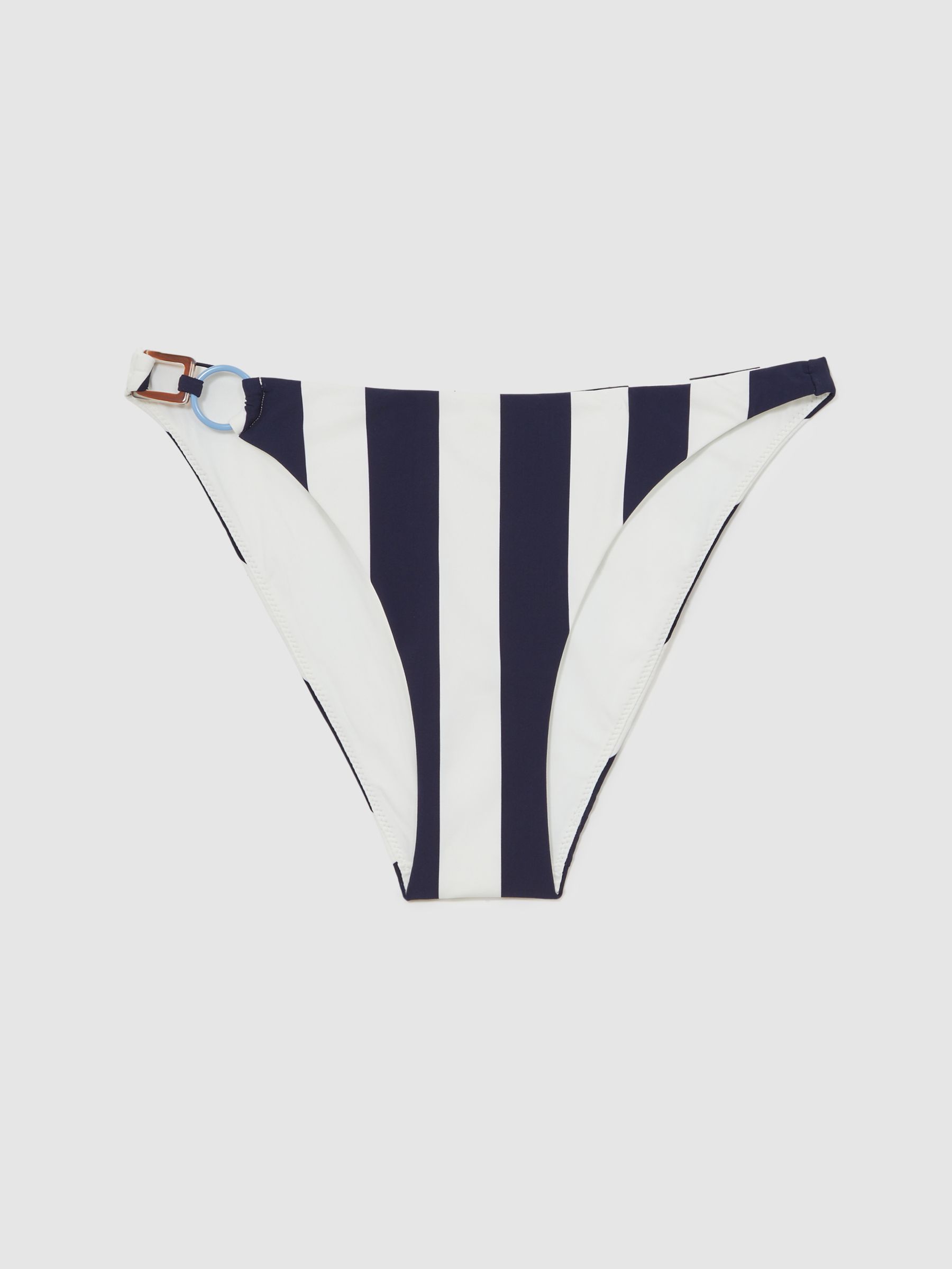 Stripe Ring-Detail Bikini Bottoms in Navy/Brown