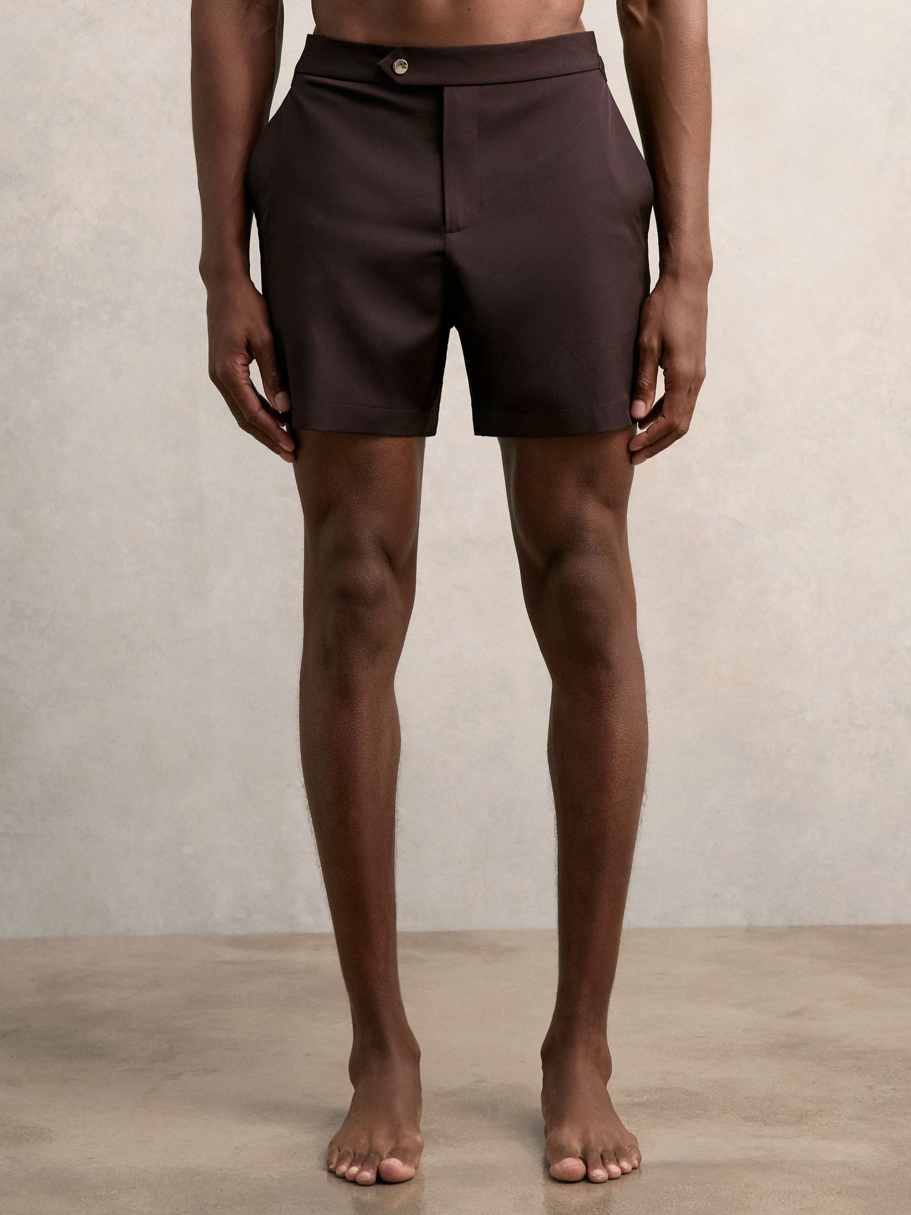 Side-Adjuster Swim Shorts in Chocolate Brown