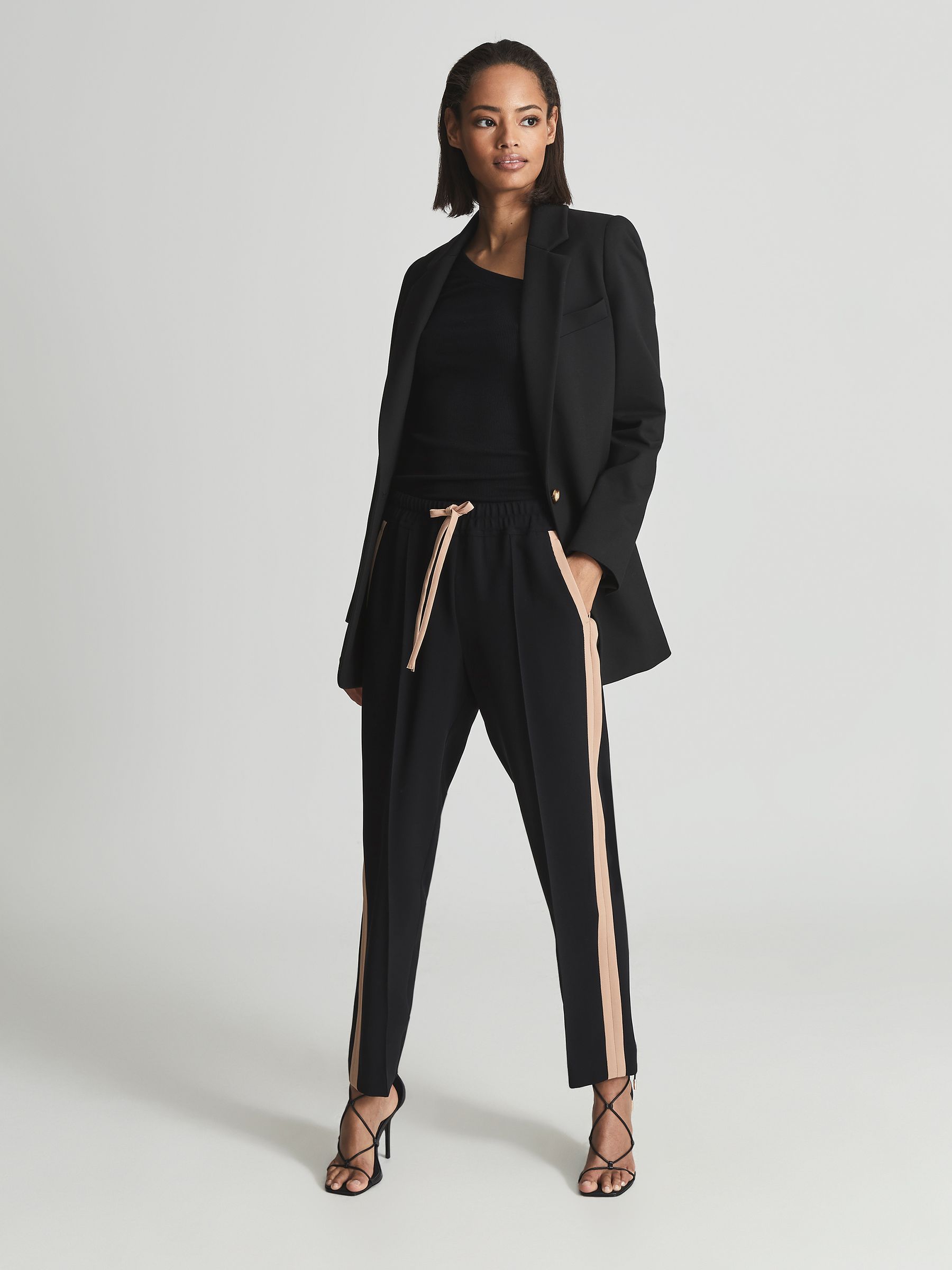 Tapered Side Stripe Trousers in Black