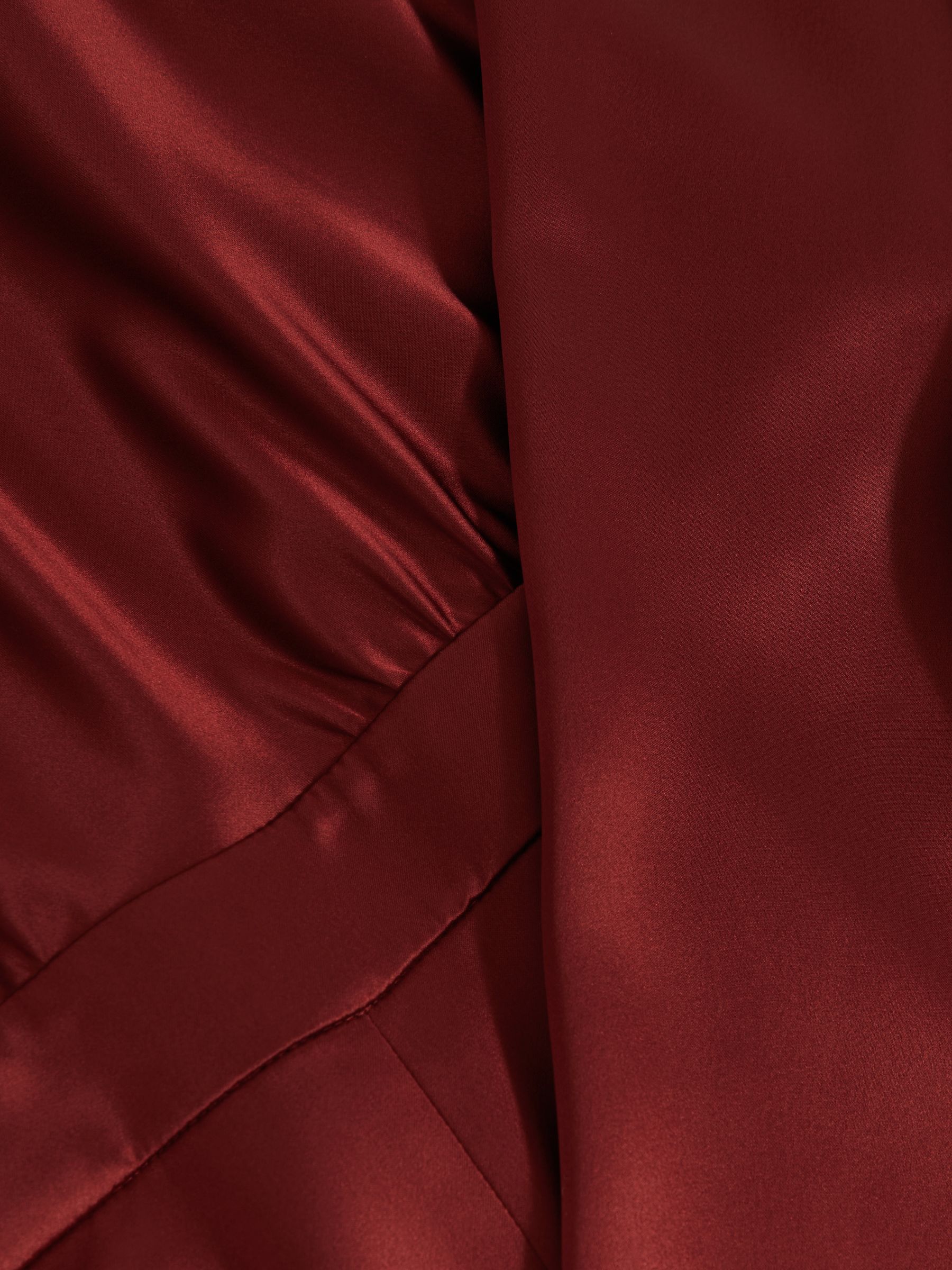 Satin Cape-Sash Jumpsuit in Dark Red