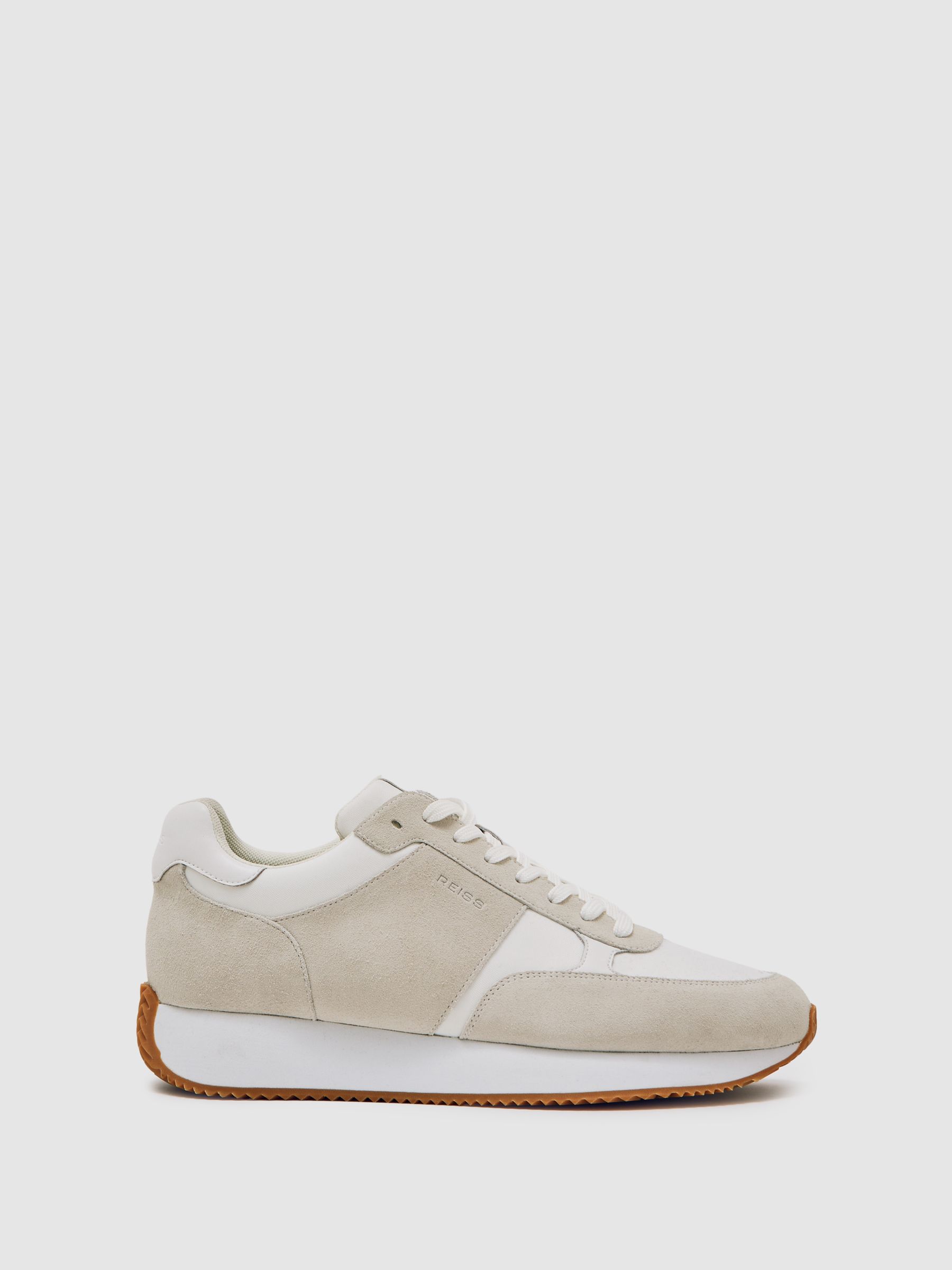 Suede Lace-Up Running Trainers in White