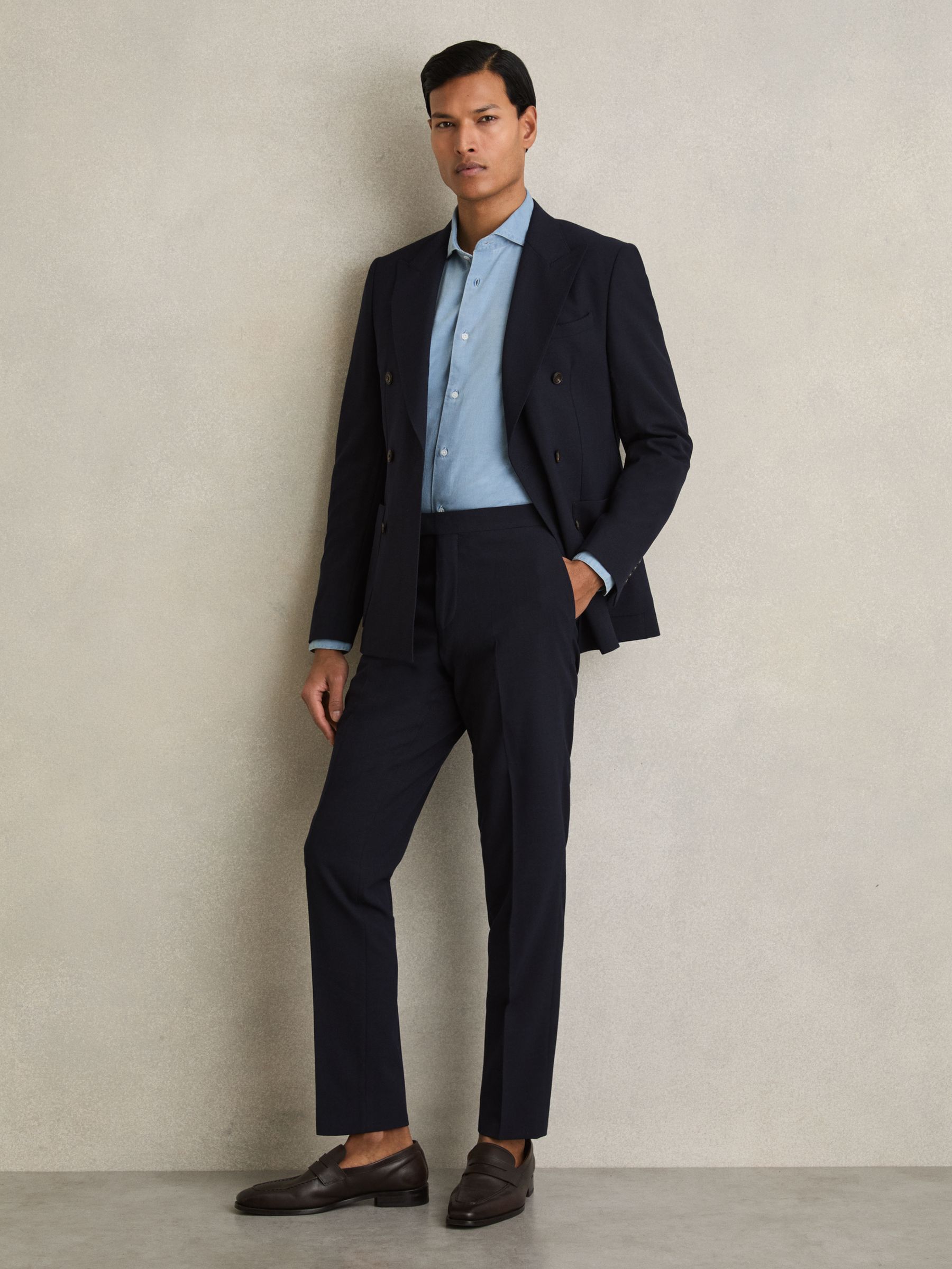 Slim Fit Side Adjuster Trousers in Navy