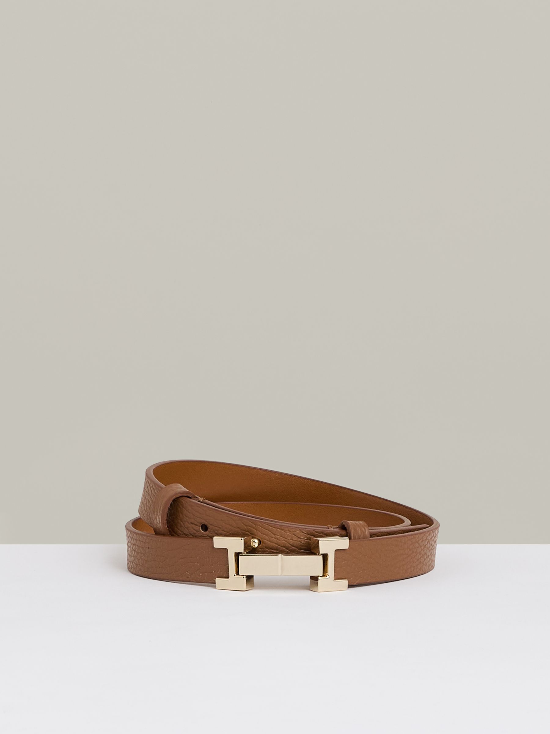 Leather Square Hinge Belt in Tan