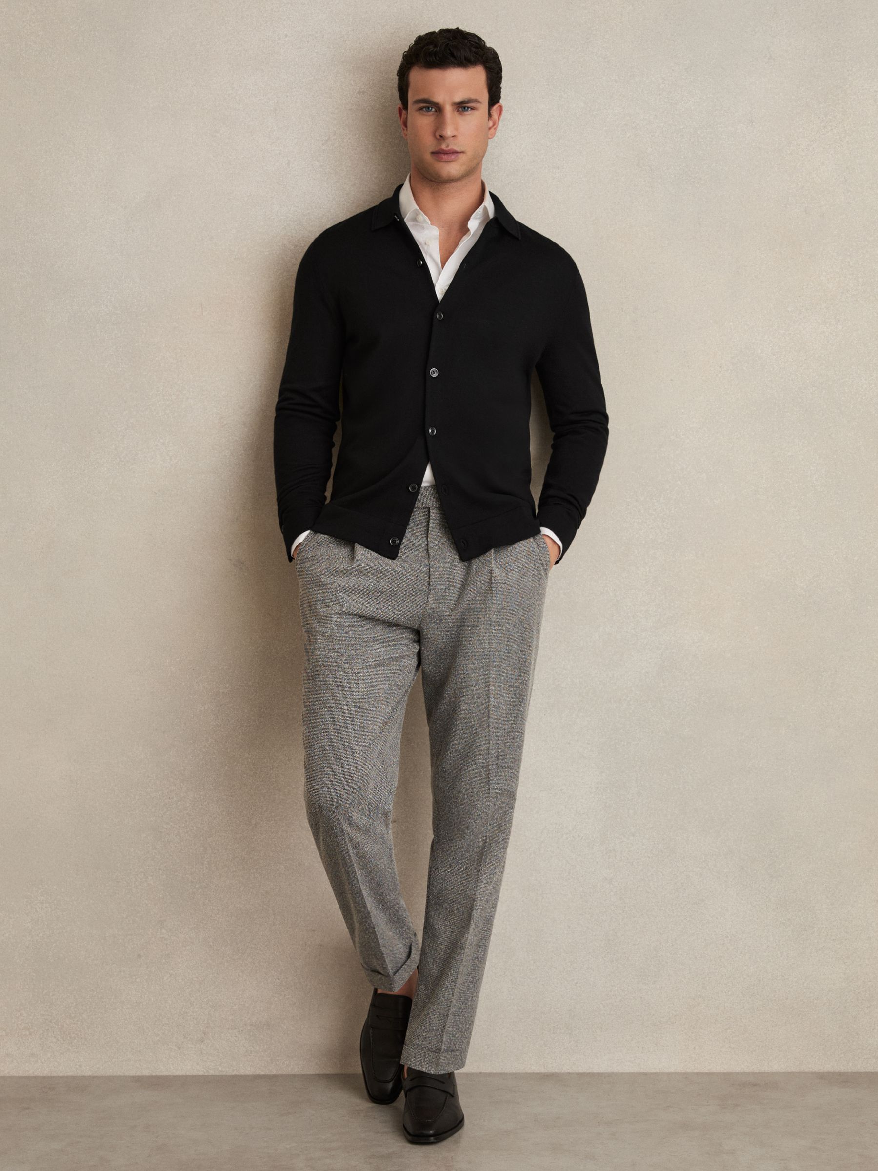 Merino Wool Button-Through Cardigan in Black