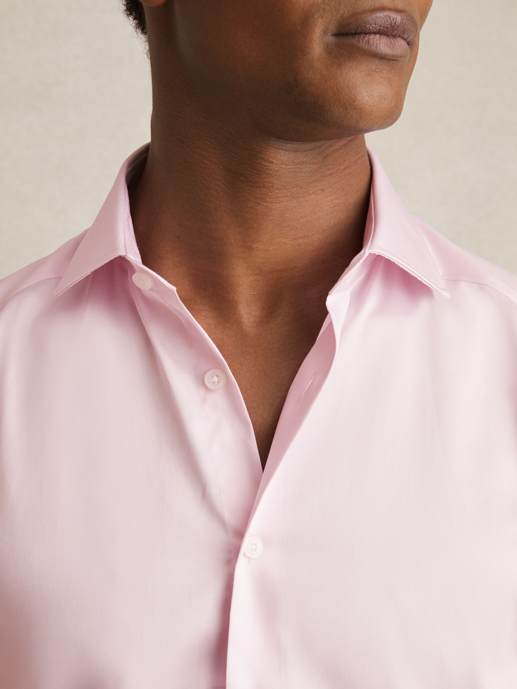 Slim Fit Cotton Sateen Shirt in Pink