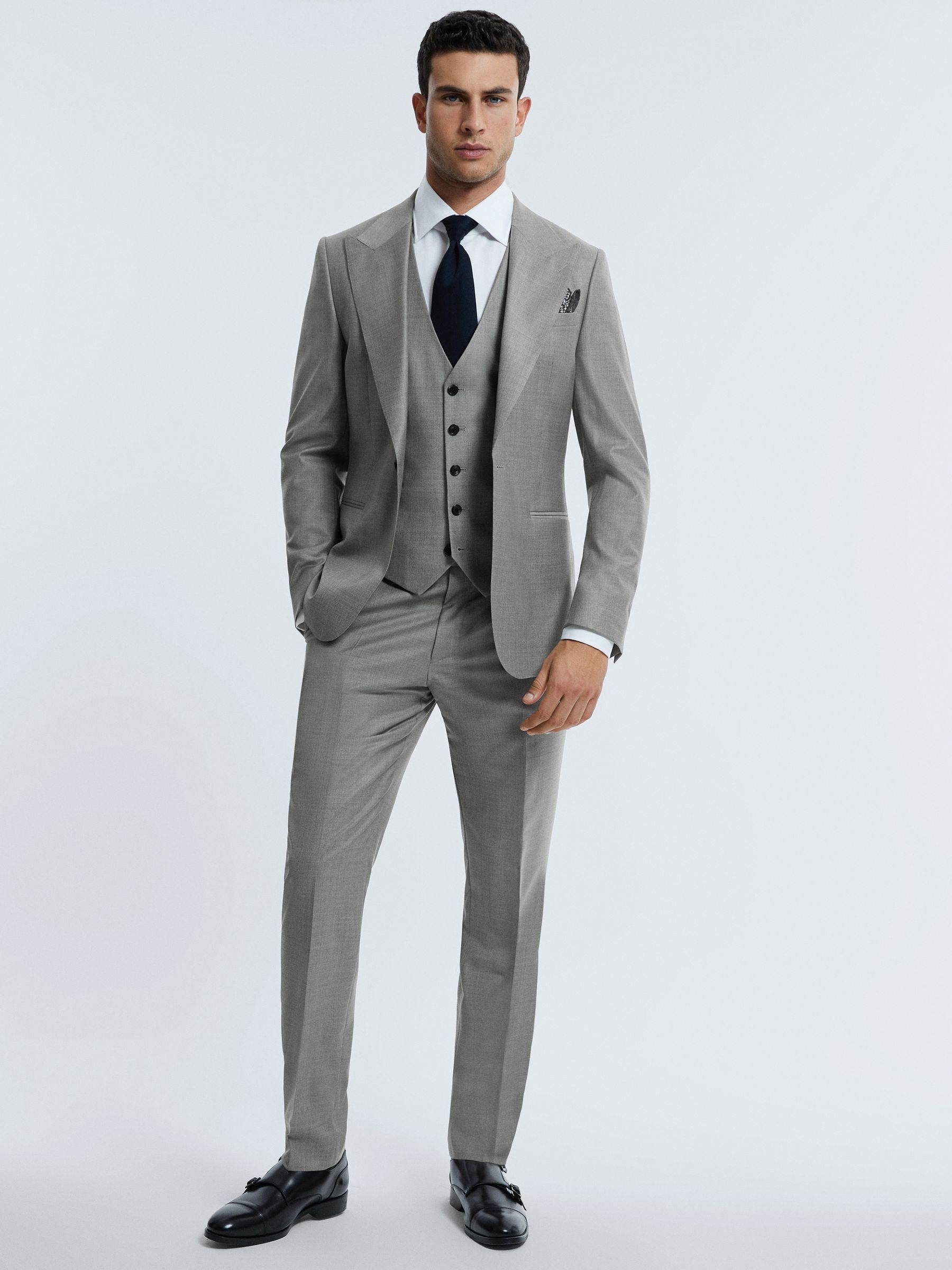 Atelier Wool Cashmere Slim Fit Single Breasted Blazer in Grey Melange