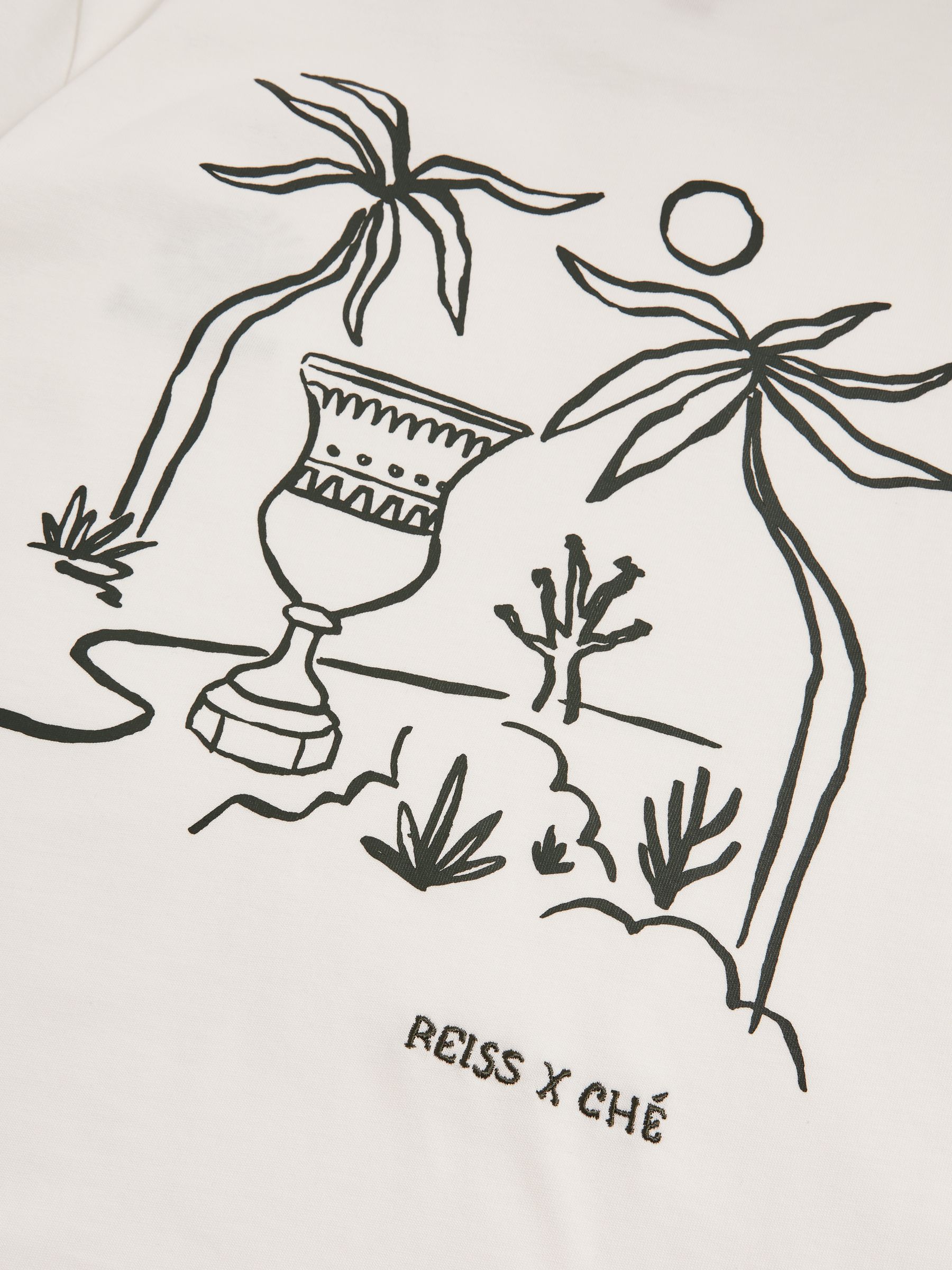Reiss | Ché Cotton Palm-Tree T-Shirt in White