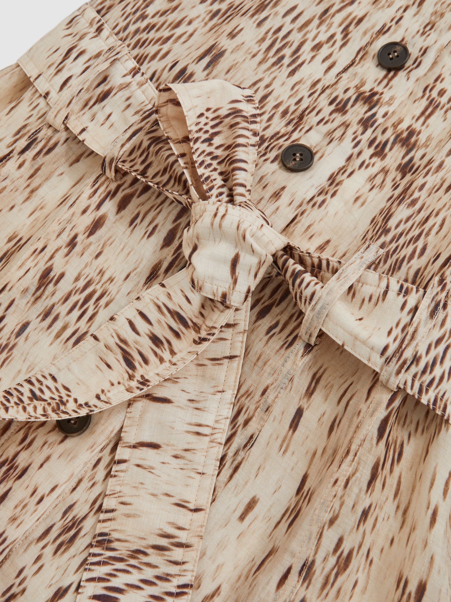 Animal-Print Belted Shirt Dress in Neutral