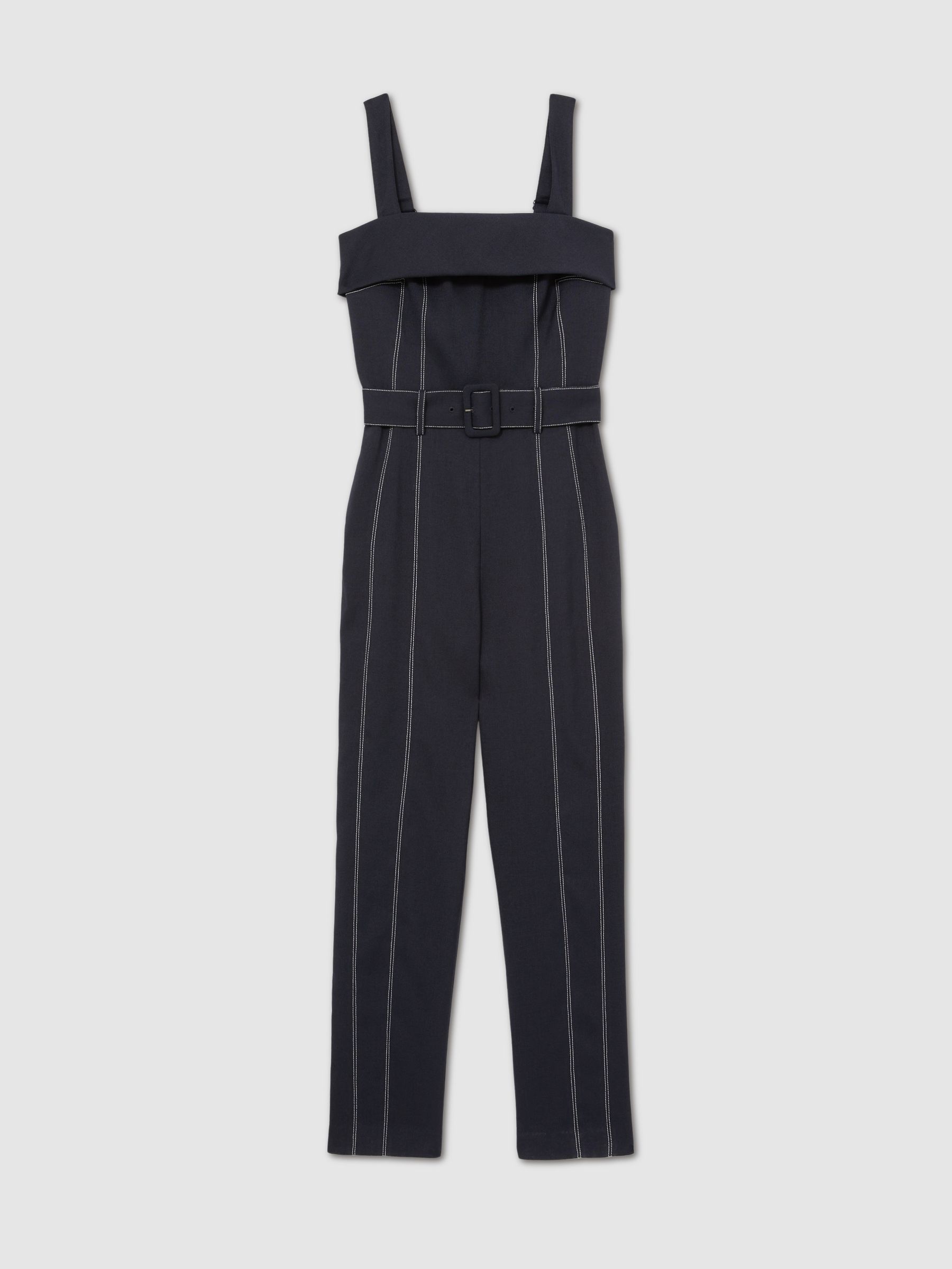 Contrast Stitch Structured Jumpsuit in Navy