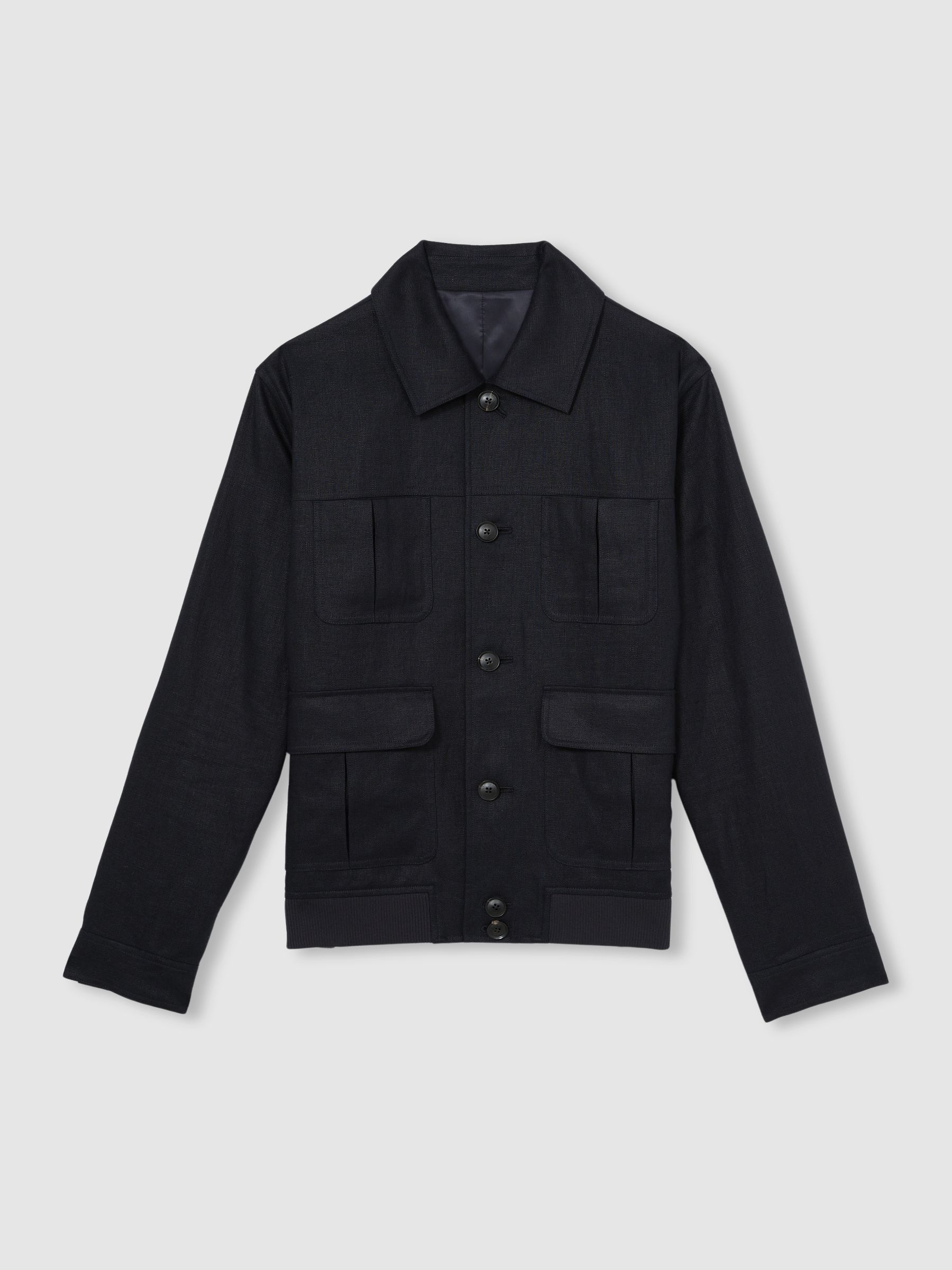 Linen Four-Pocket Jacket in Navy