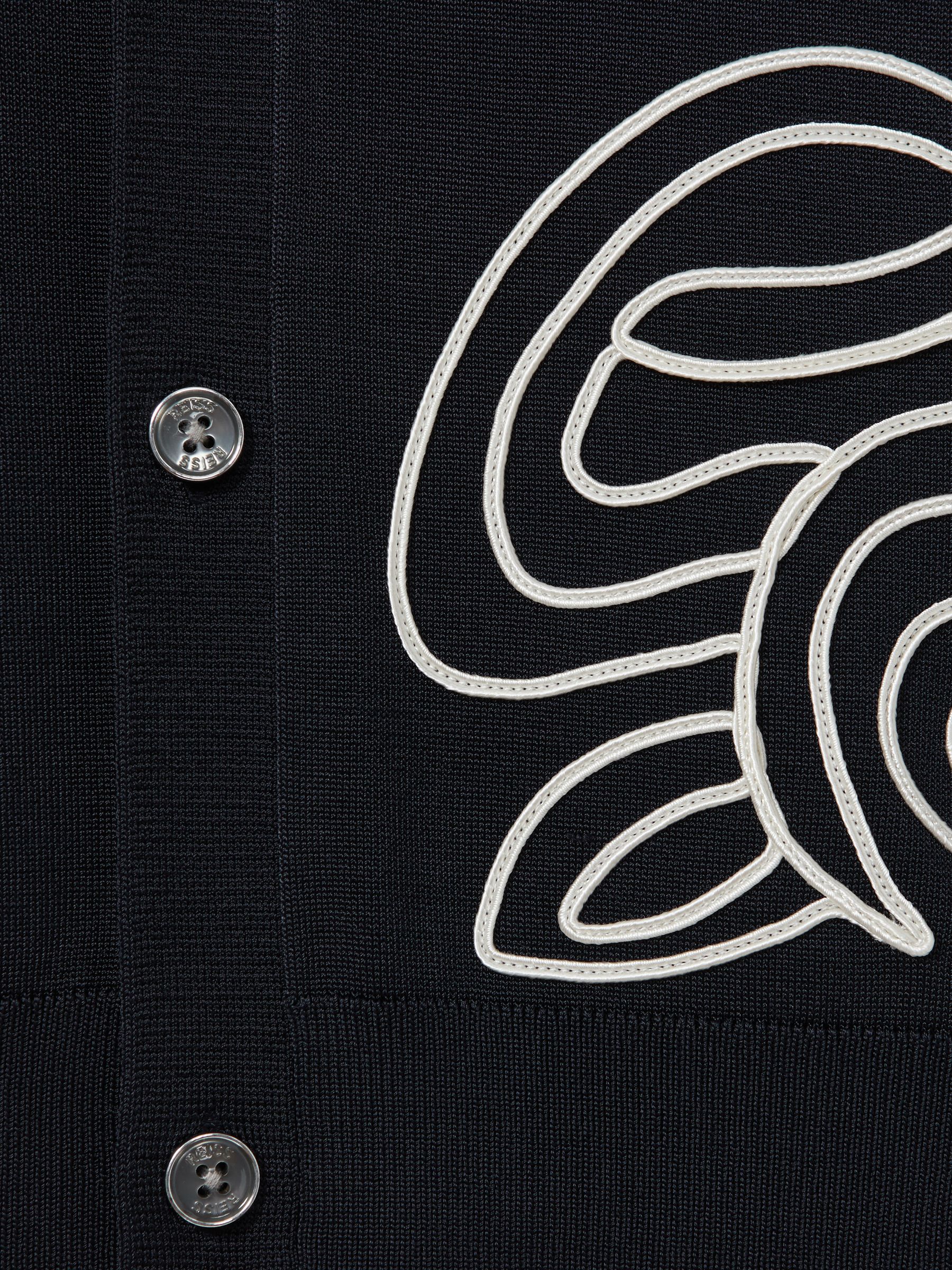 Jersey Embroidered Cuban Collar Shirt in Navy