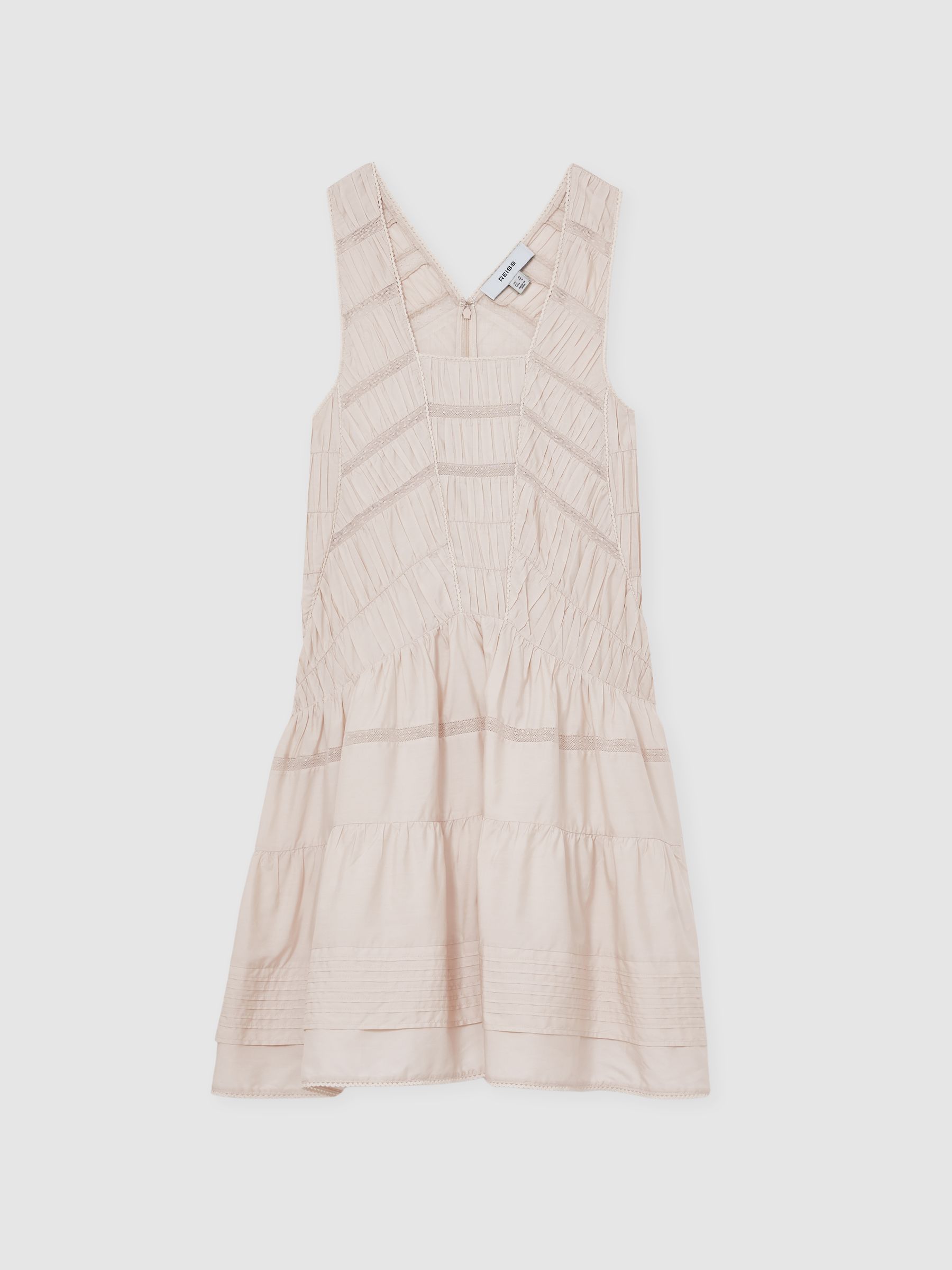 Shirred Ruffle Hem Mini Dress in Neutral