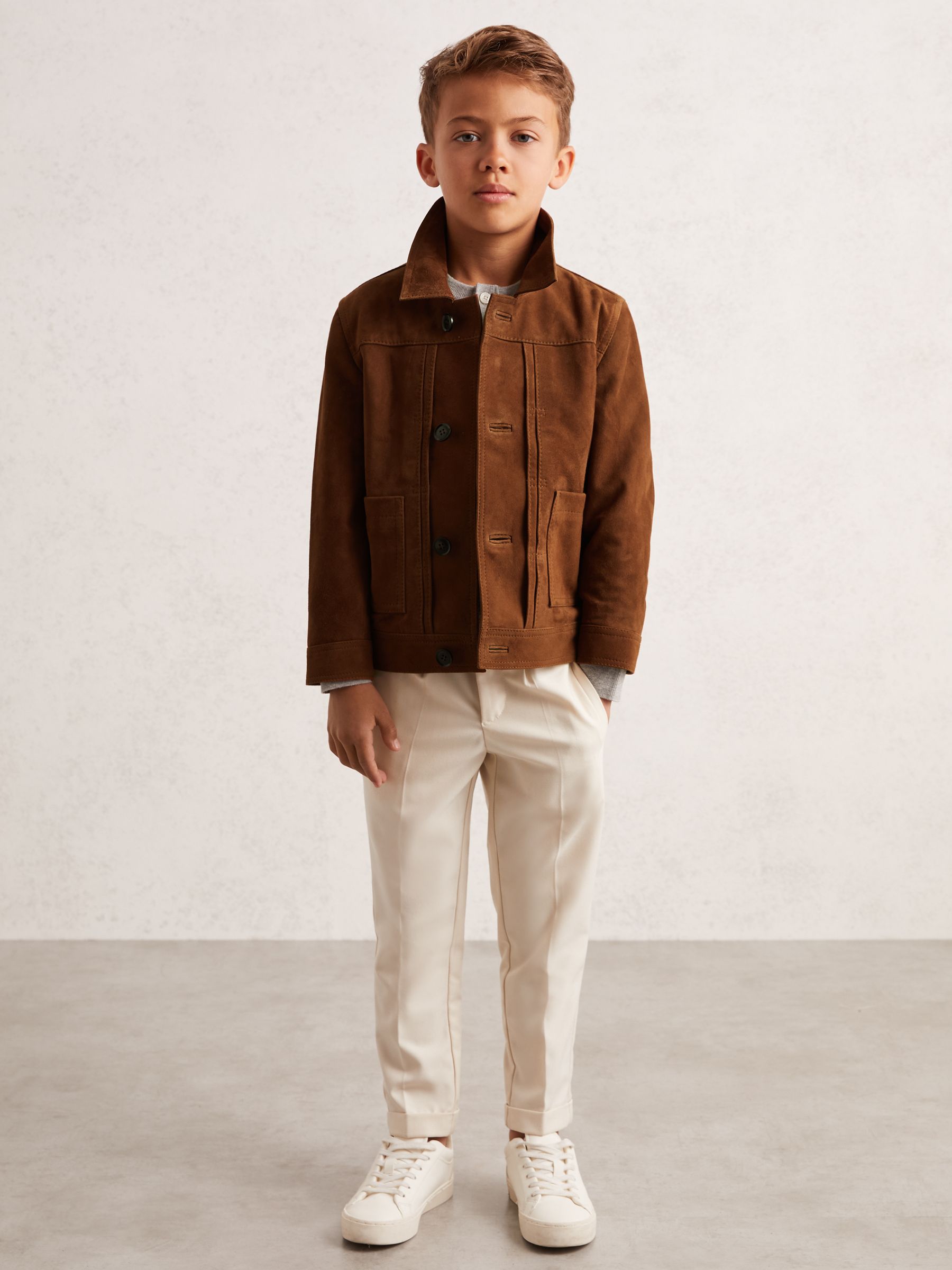 3-9 yrs Suede Worker Jacket in Tobacco Brown