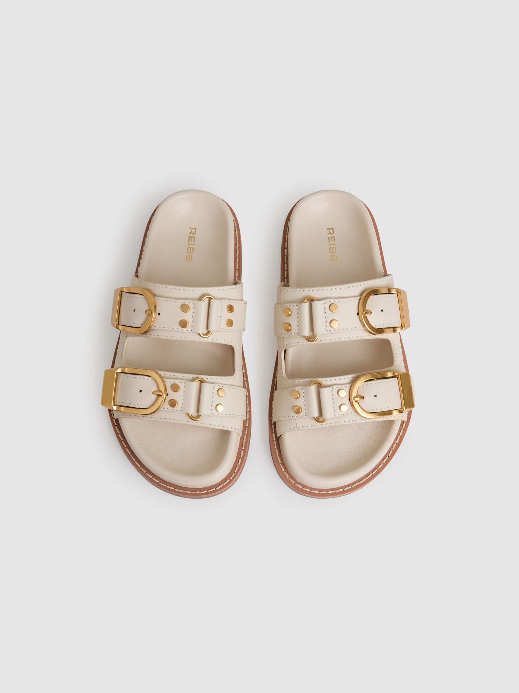 Leather Buckled Slip-On Sandals in Off White