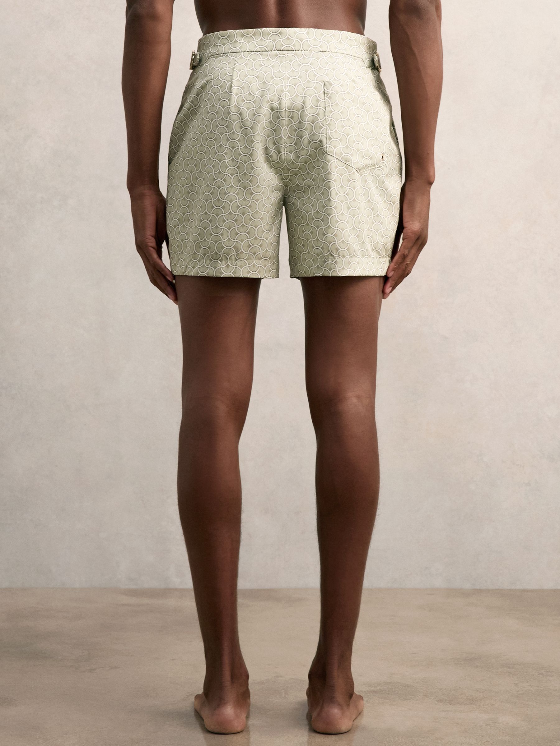 Geometric Print Swim Shorts in Pistachio Green