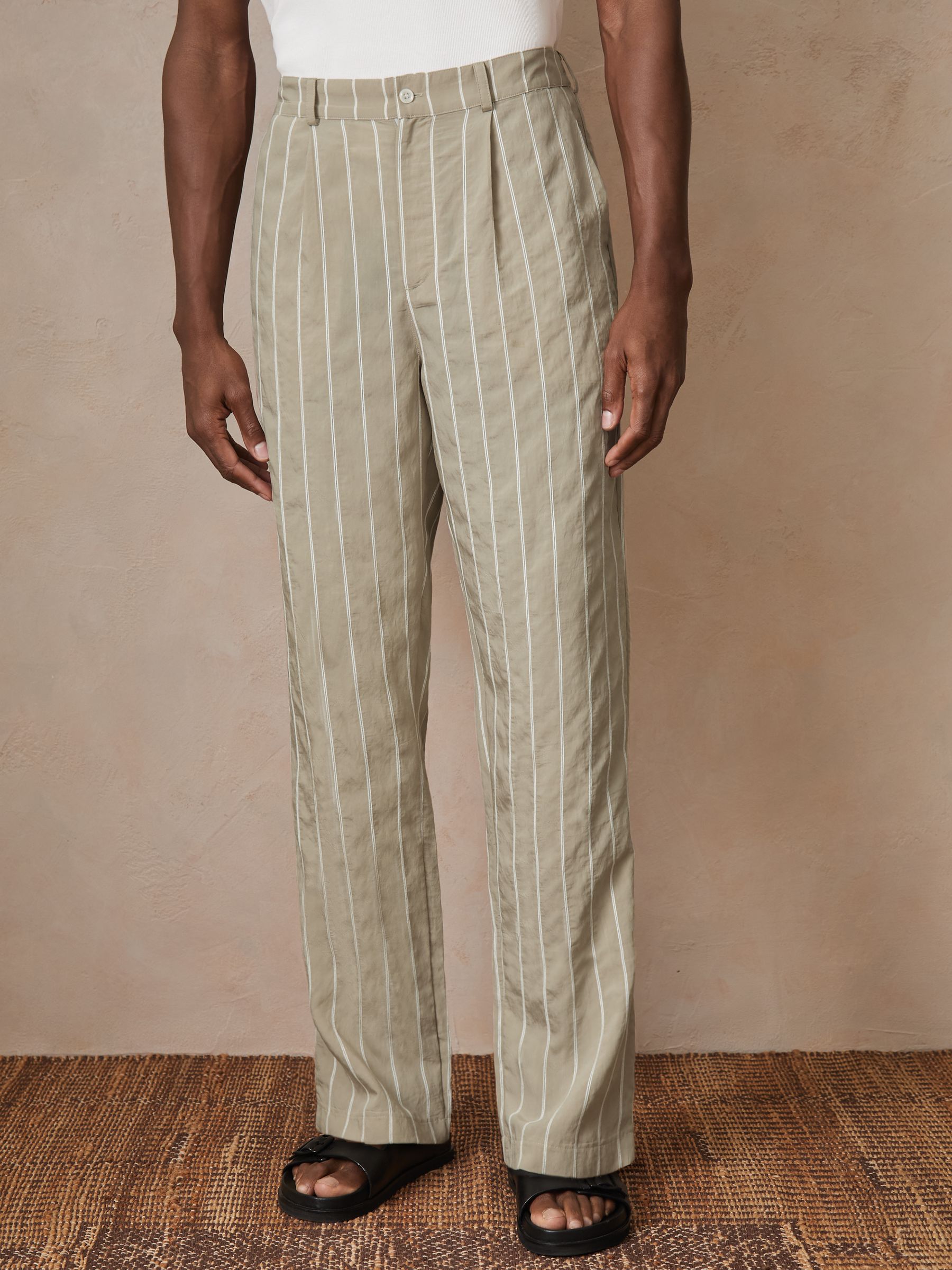 Reiss | Ché Pinstripe Wide-Leg Trousers in Stone