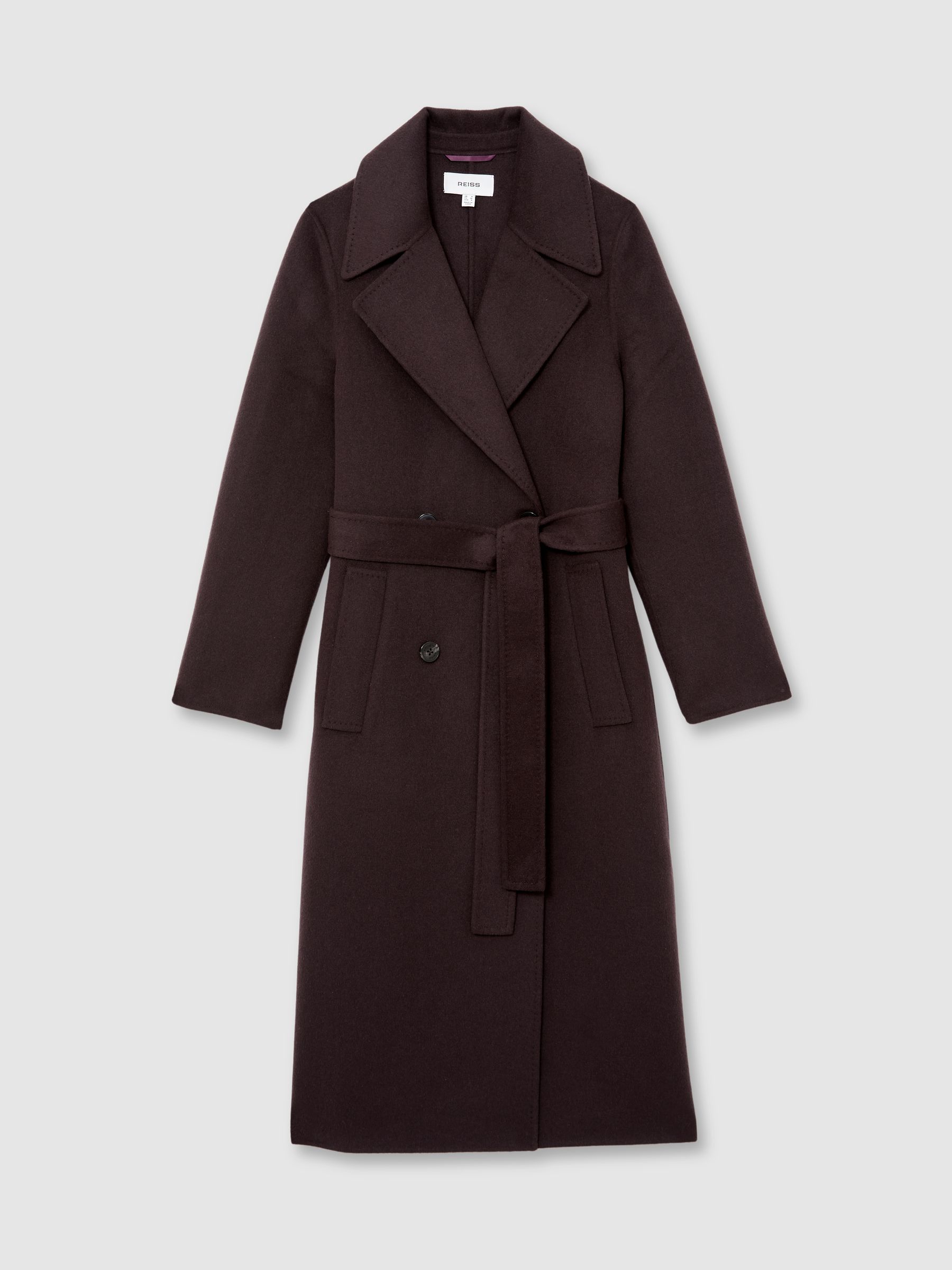 Double-Breasted Blindseam Coat Wool-Blend in Aubergine