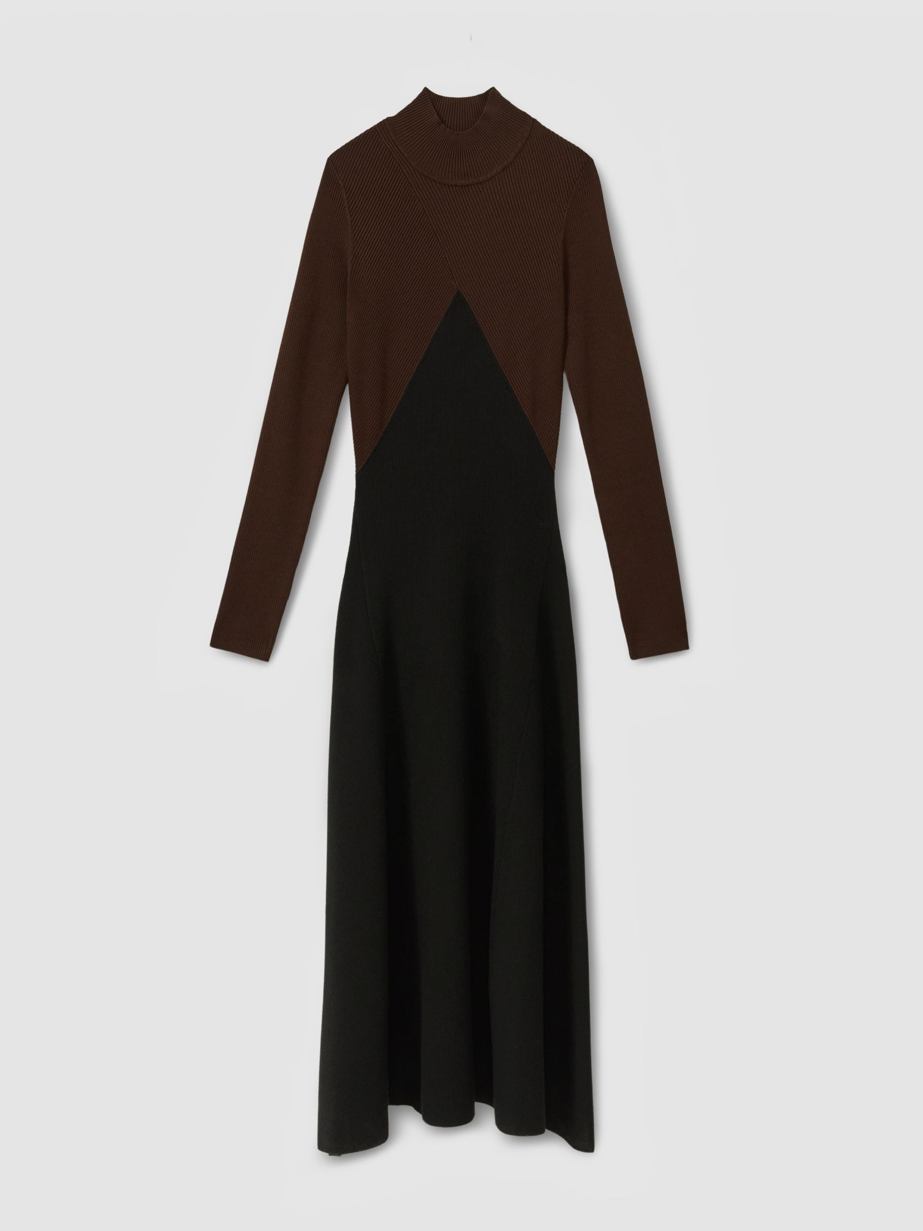 Colourblock Ribbed Midi Dress in Chocolate/Black