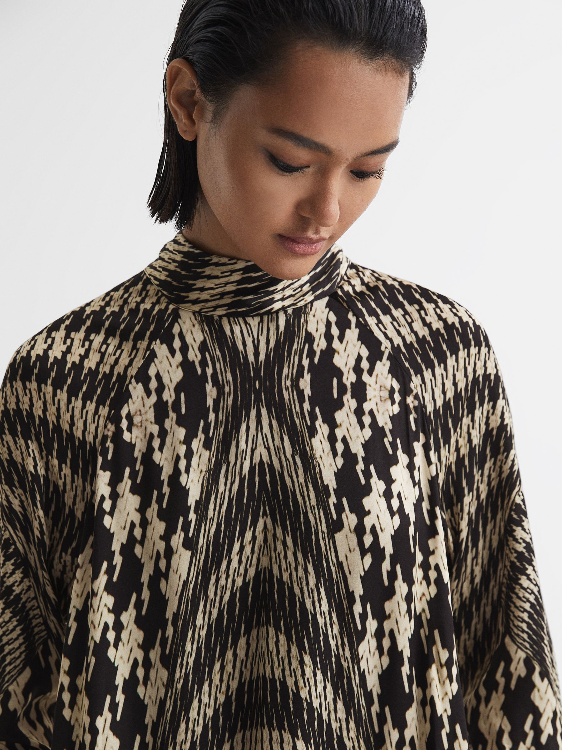 Dogtooth Midi Dress in Black/White