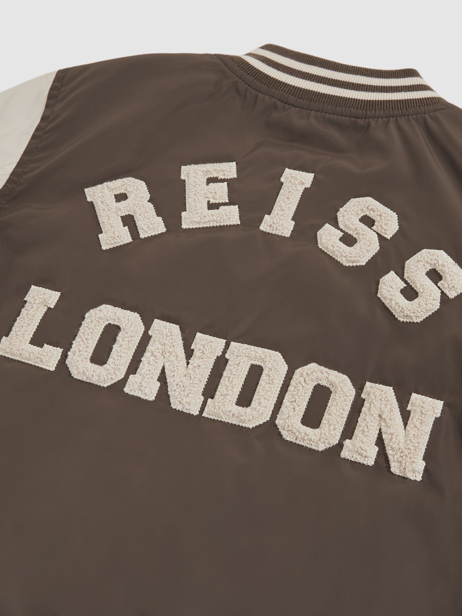 3-9 yrs Colour-Block Varsity Bomber Jacket in Mink Brown/Off White