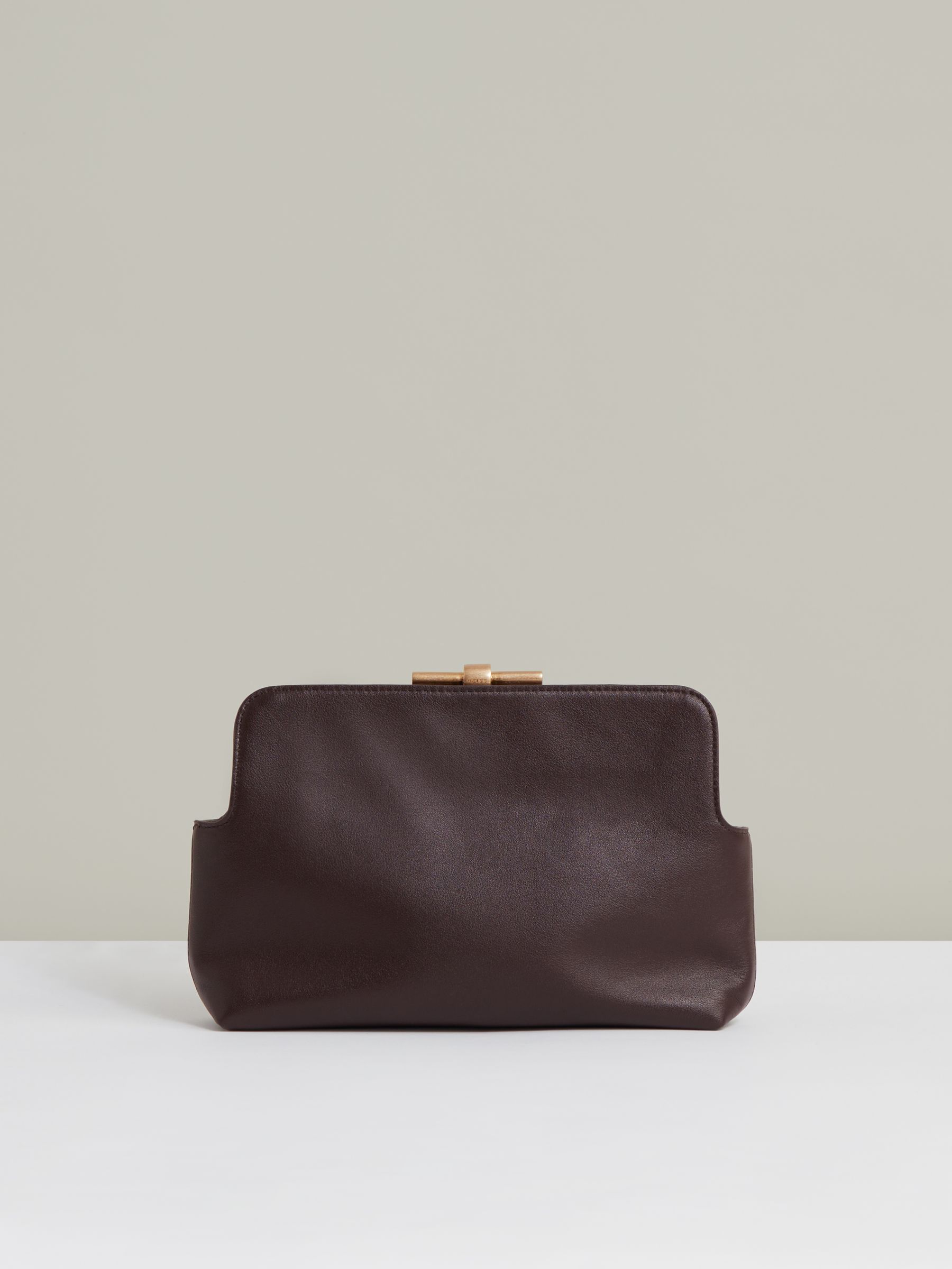 Leather Frame Clutch Bag in Burgundy