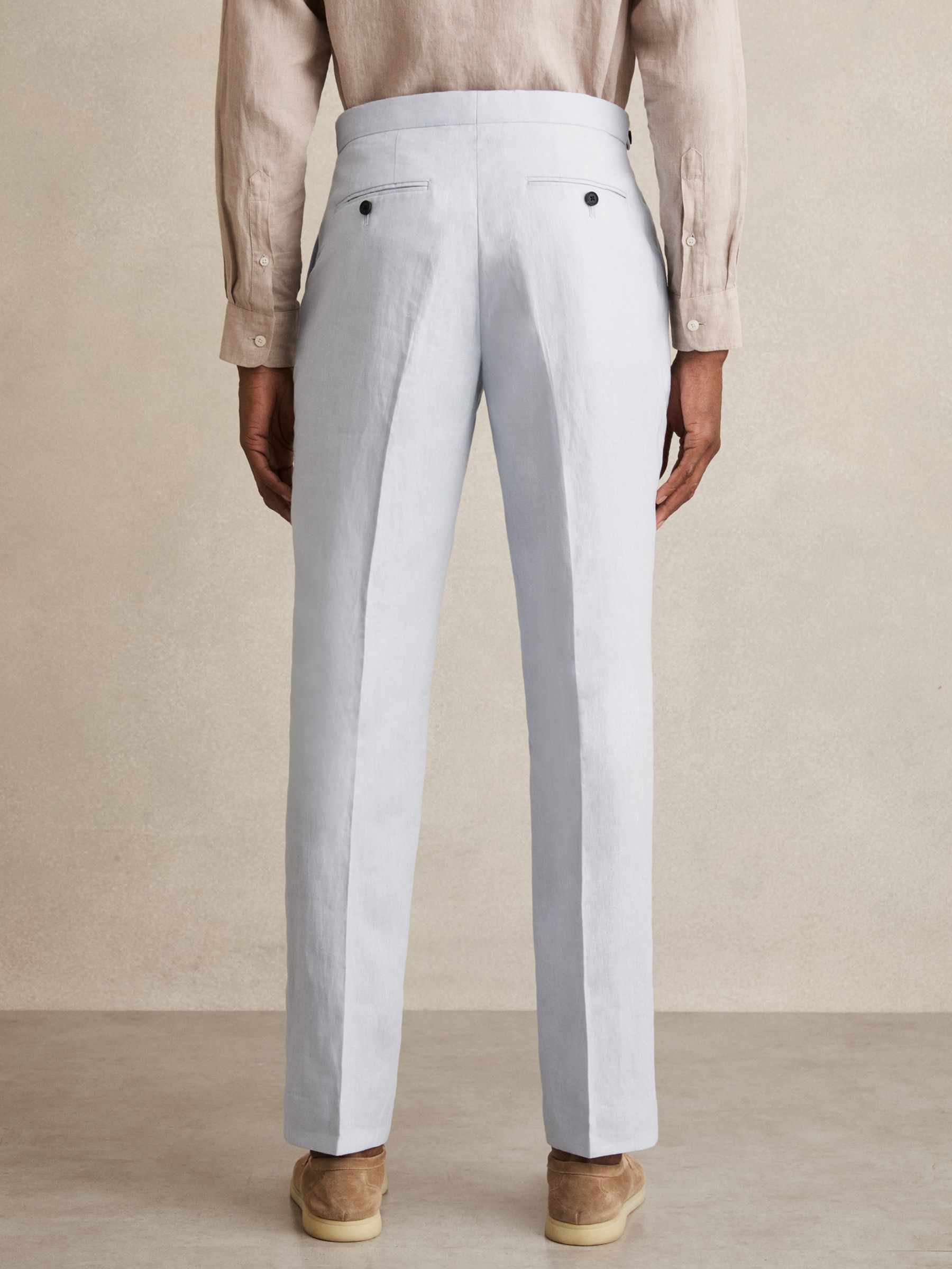 Slim Fit Linen Adjuster Trousers in Soft Blue