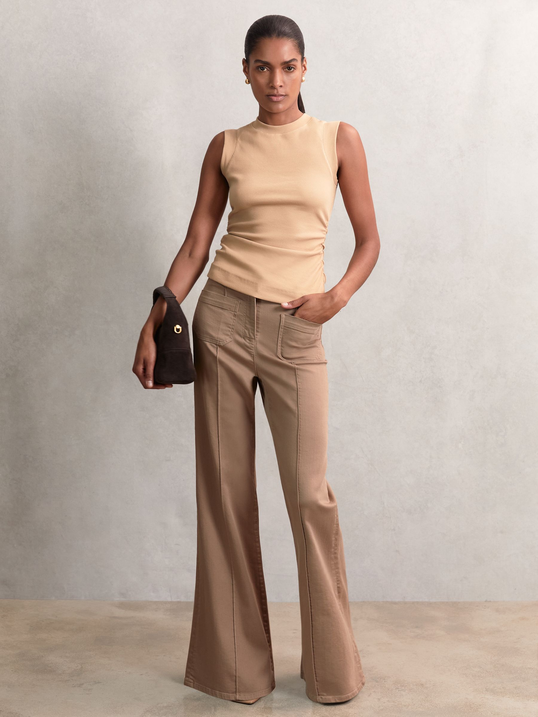 Ribbed Ruched Waist Vest in Camel