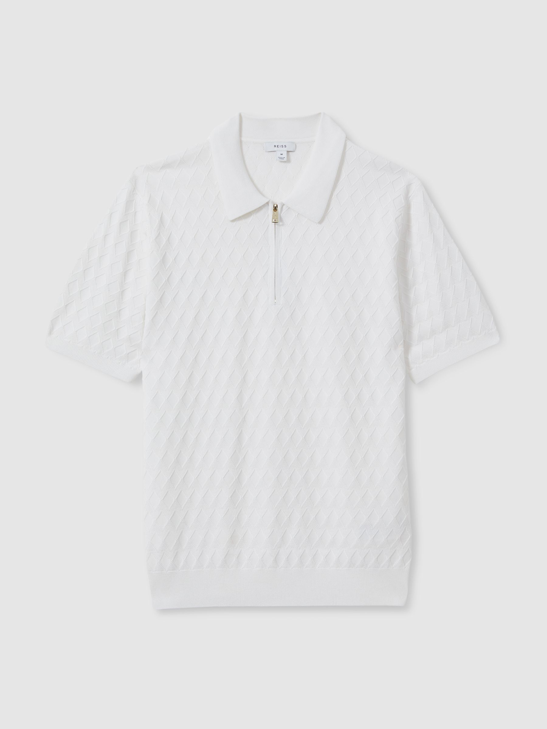Half Zip Knitted Polo Shirt in White