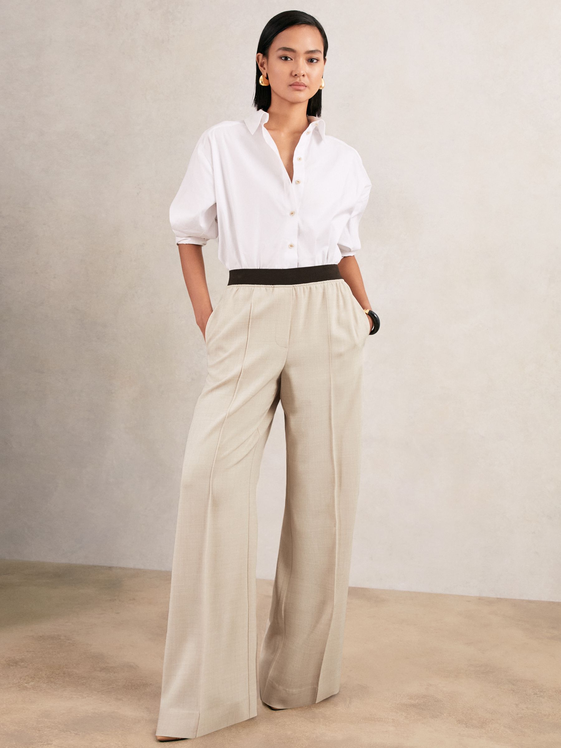 Petite Wide-Leg Elasticated-Waist Trousers in Neutral