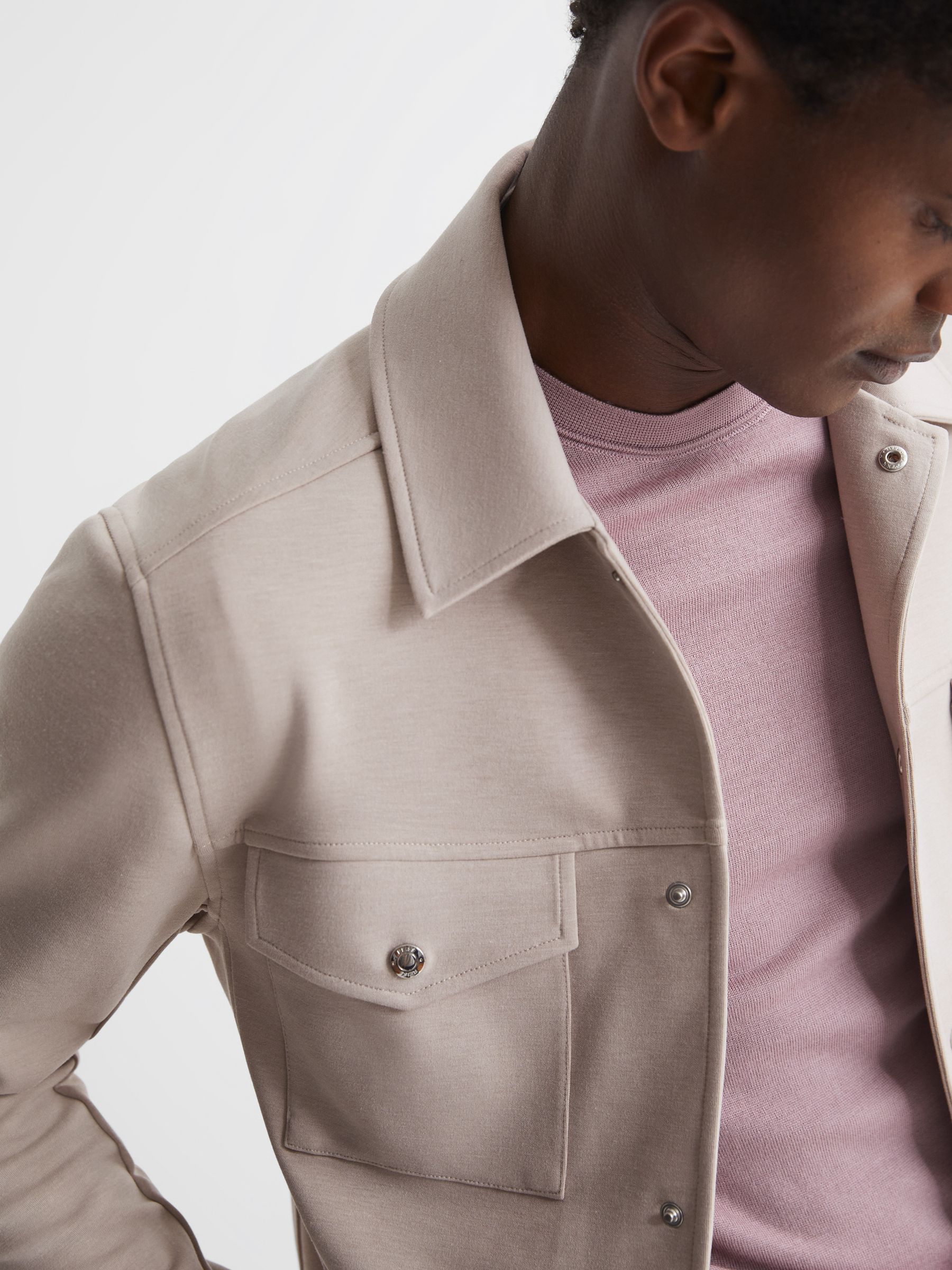 Jersey Interlock Overshirt in Oatmeal