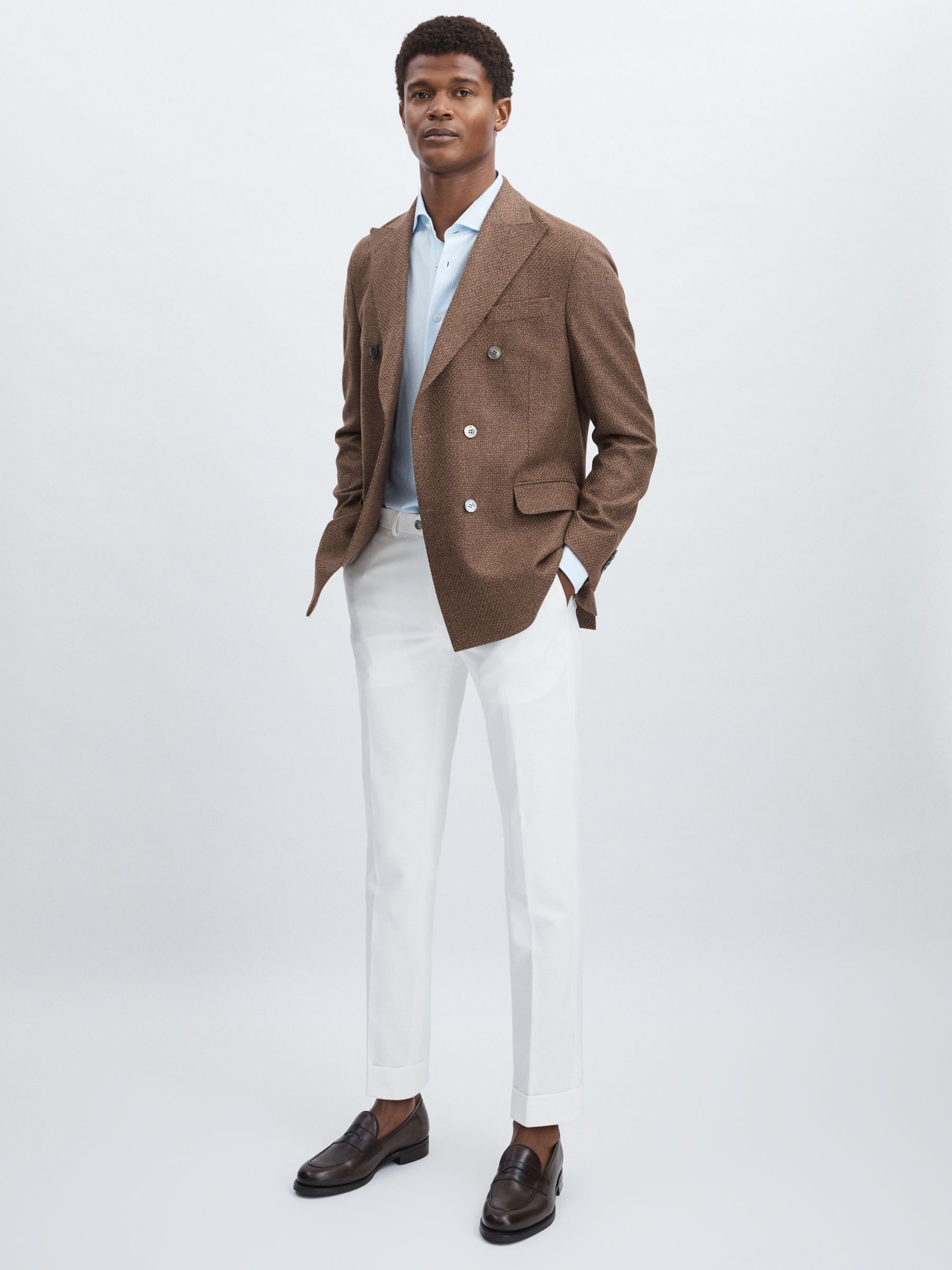 Oscar Jacobson Slim Fit 100% Cotton Turn-Up Trousers in Snow White