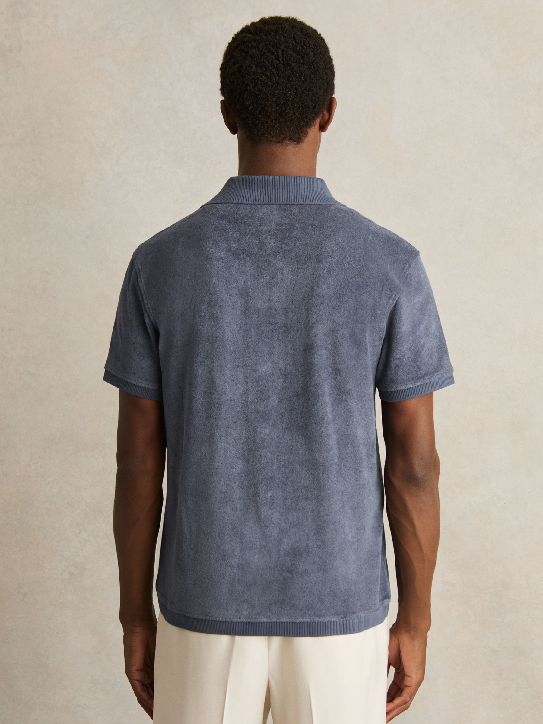 Cotton Blend Towelling Shirt in Airforce Blue