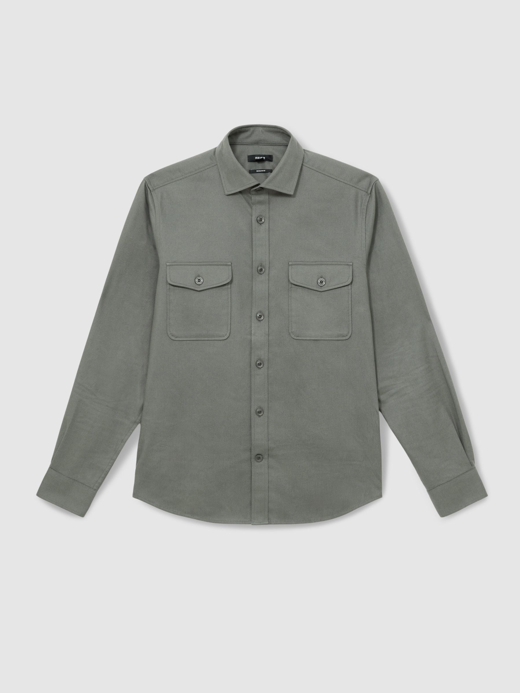Stretch-Cotton Twill Twin-Pocket Overshirt in Sage