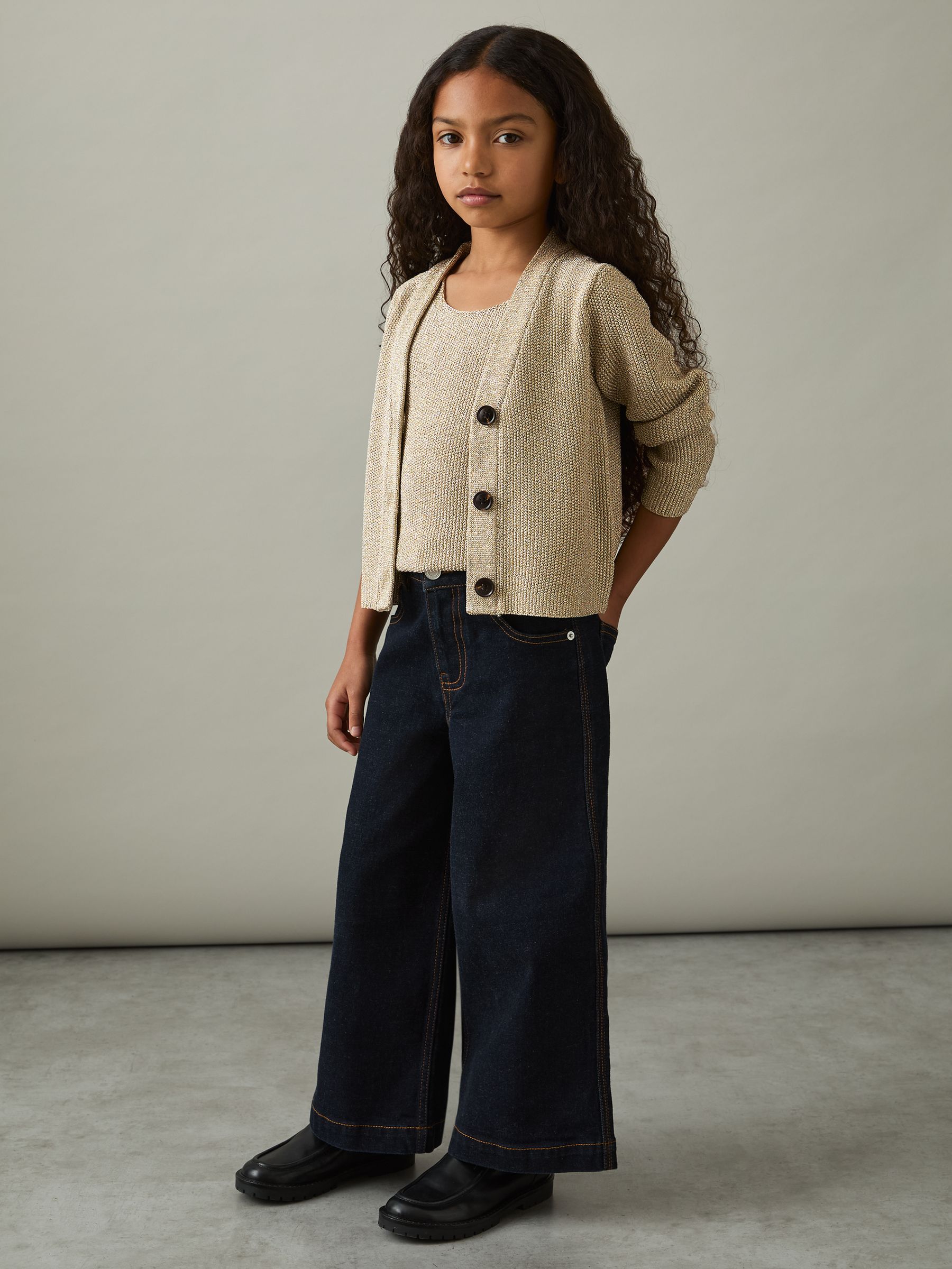 4-9 yrs Metallic-Knit V-Neck Cardigan in Gold