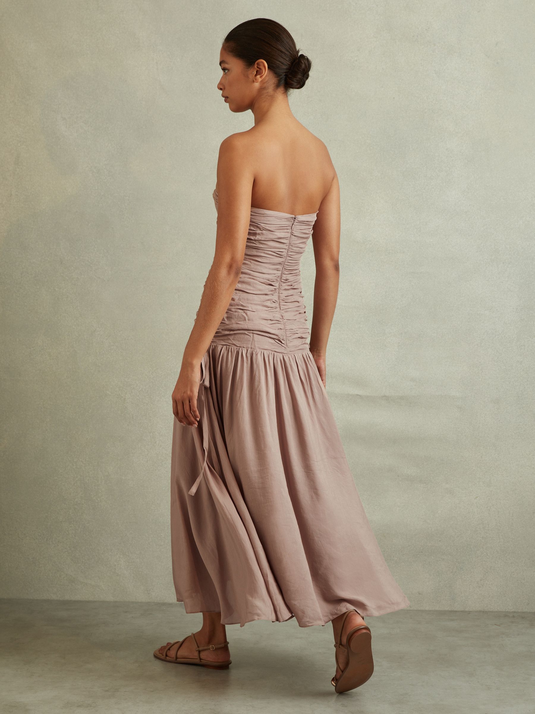 Viscose Linen Ruched Maxi Dress in Dusty Pink