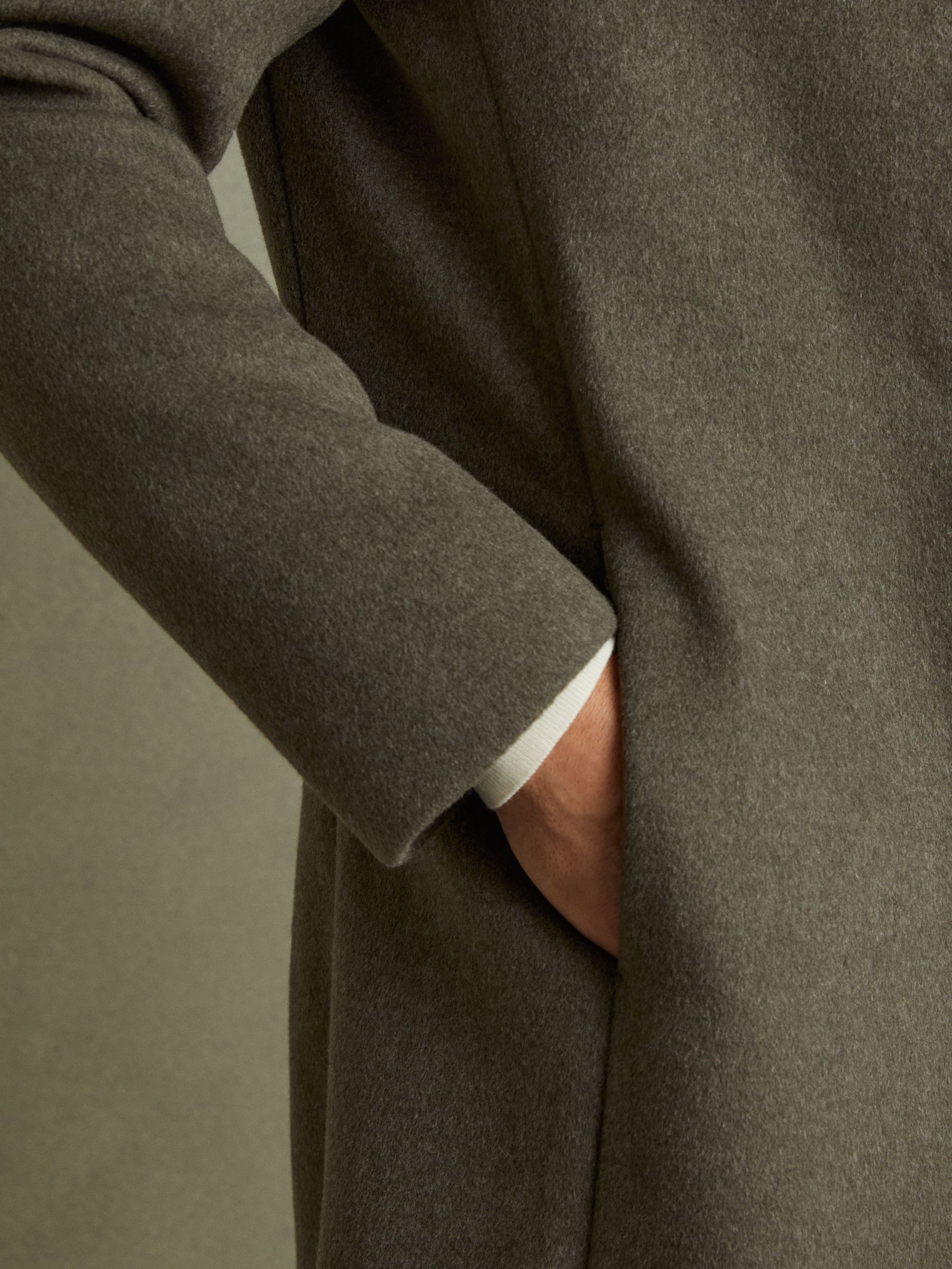 Wool Blend Single Breasted Overcoat in Green Smoke