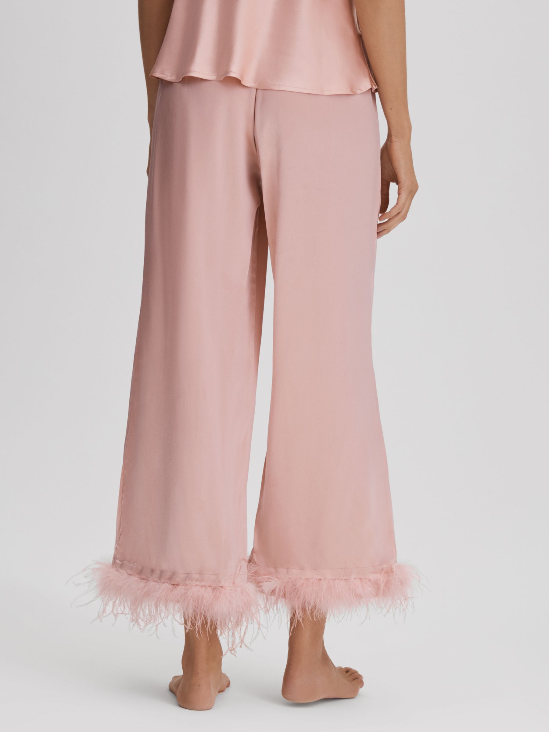Maison Essentiele Silk Feather Trim Pyjama Bottoms in Blush