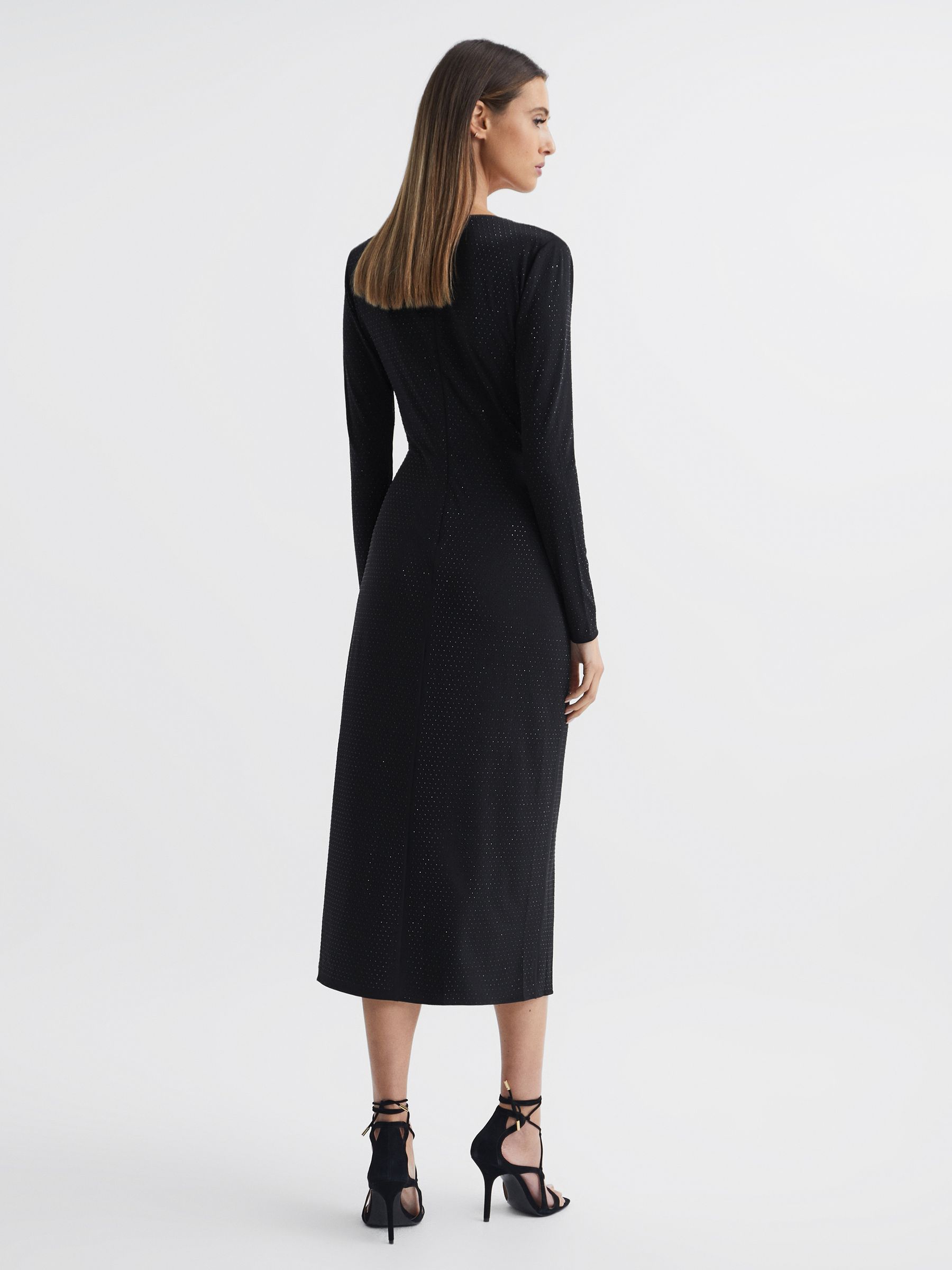 Halston Crystal Jersey Midi Dress in Black