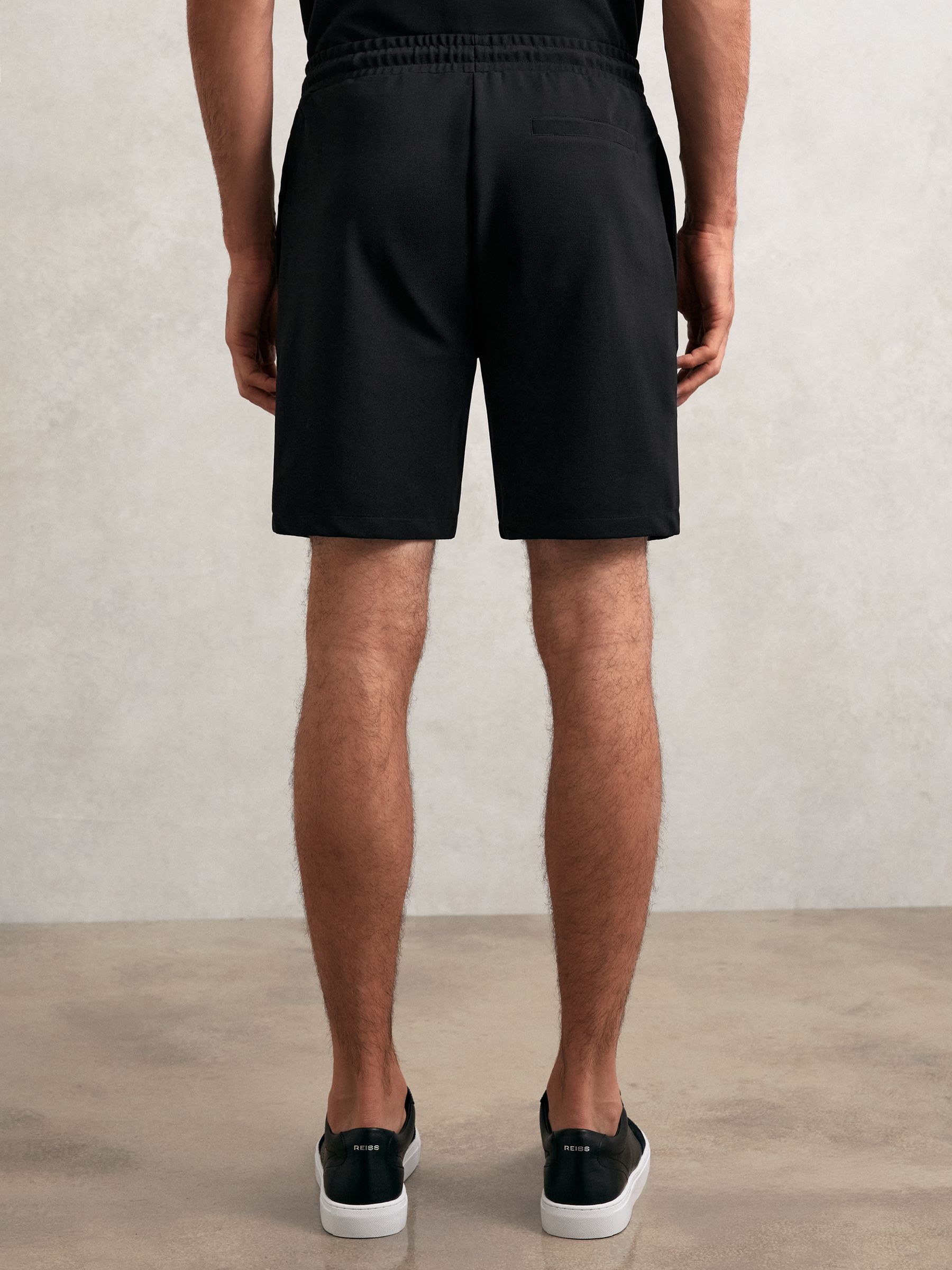 Textured Drawstring Shorts in Black