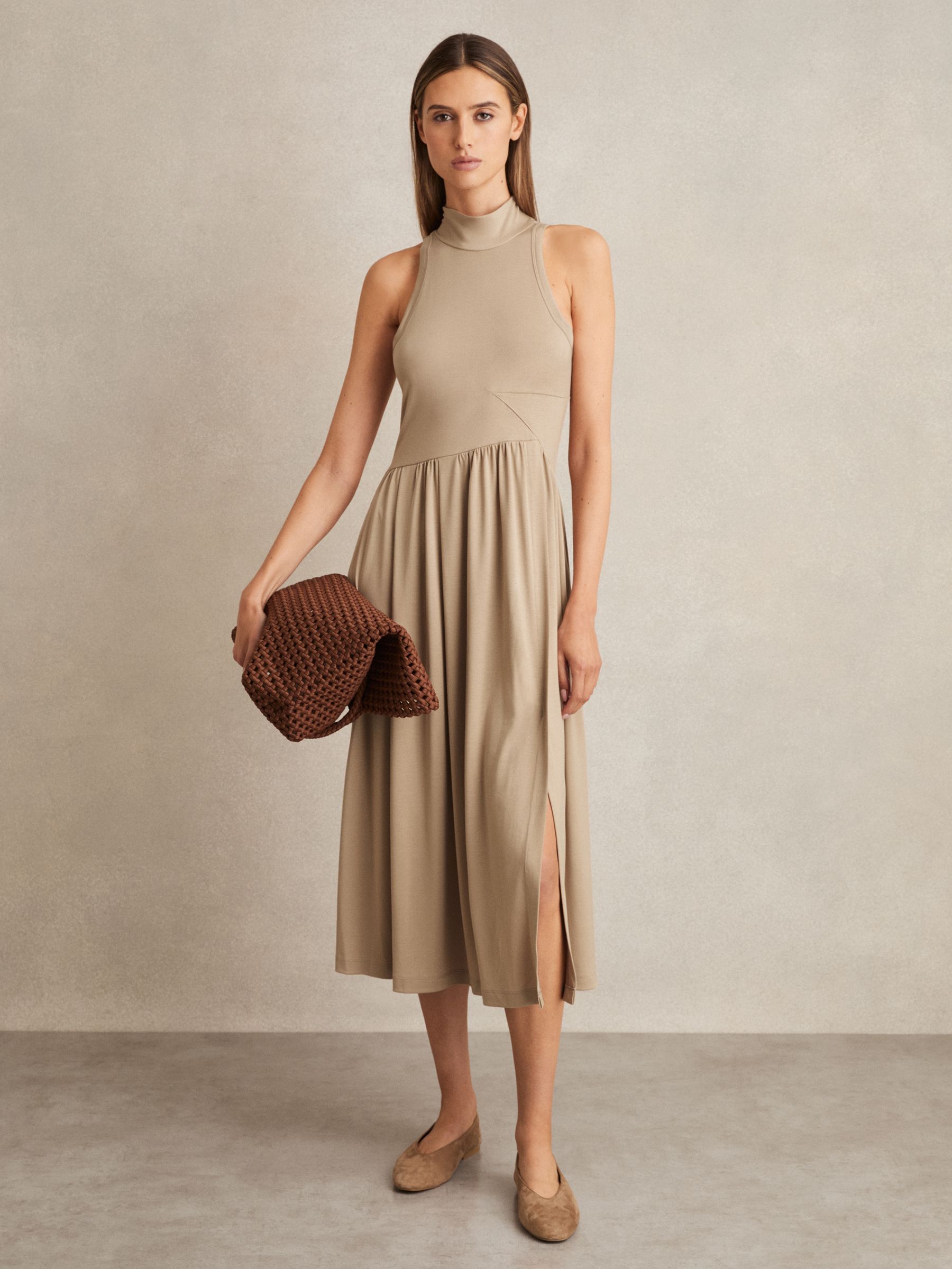 Jersey Sleeveless Midi Dress in Neutral