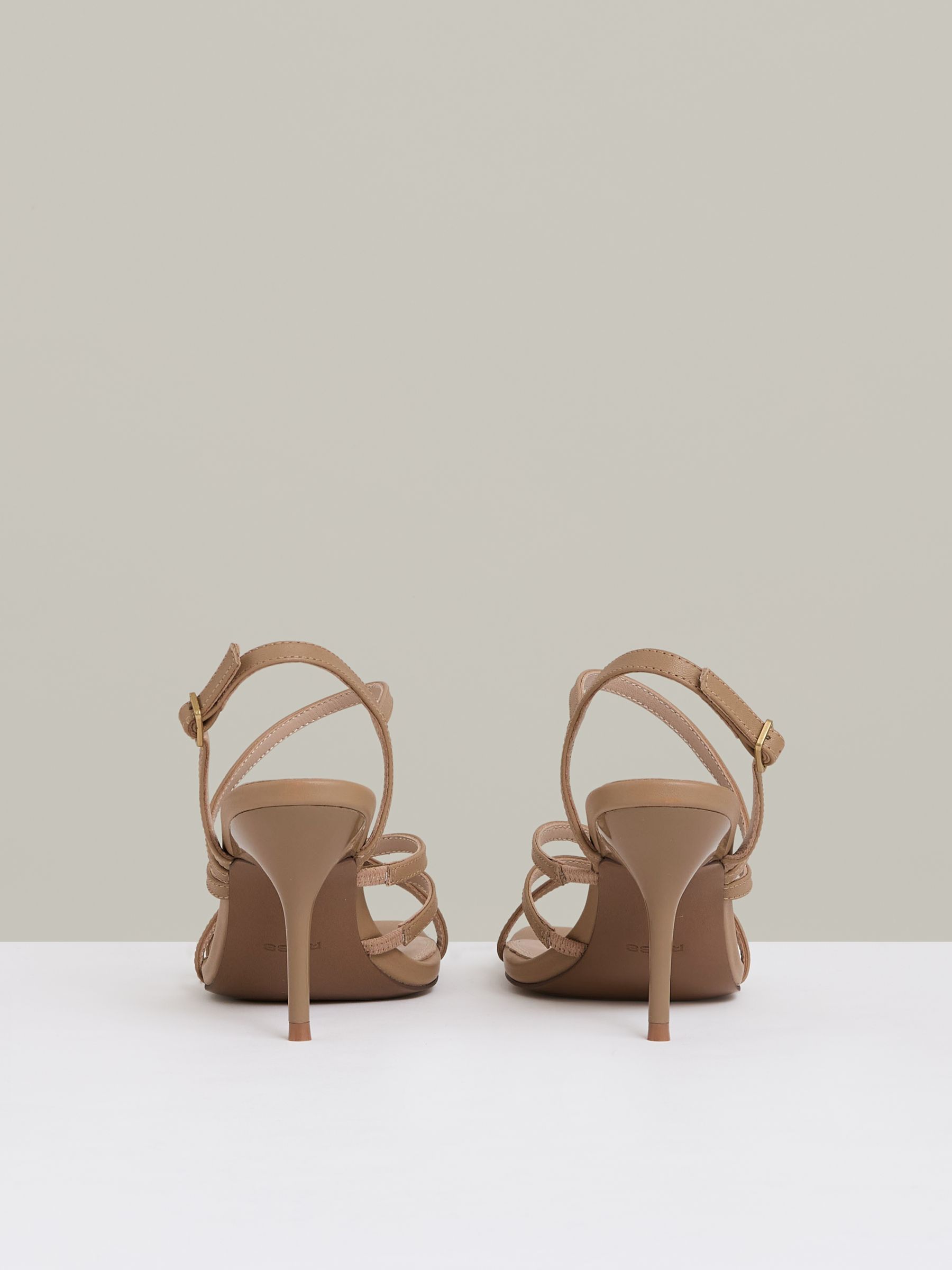 Leather Strappy Stiletto Sandals in Neutral