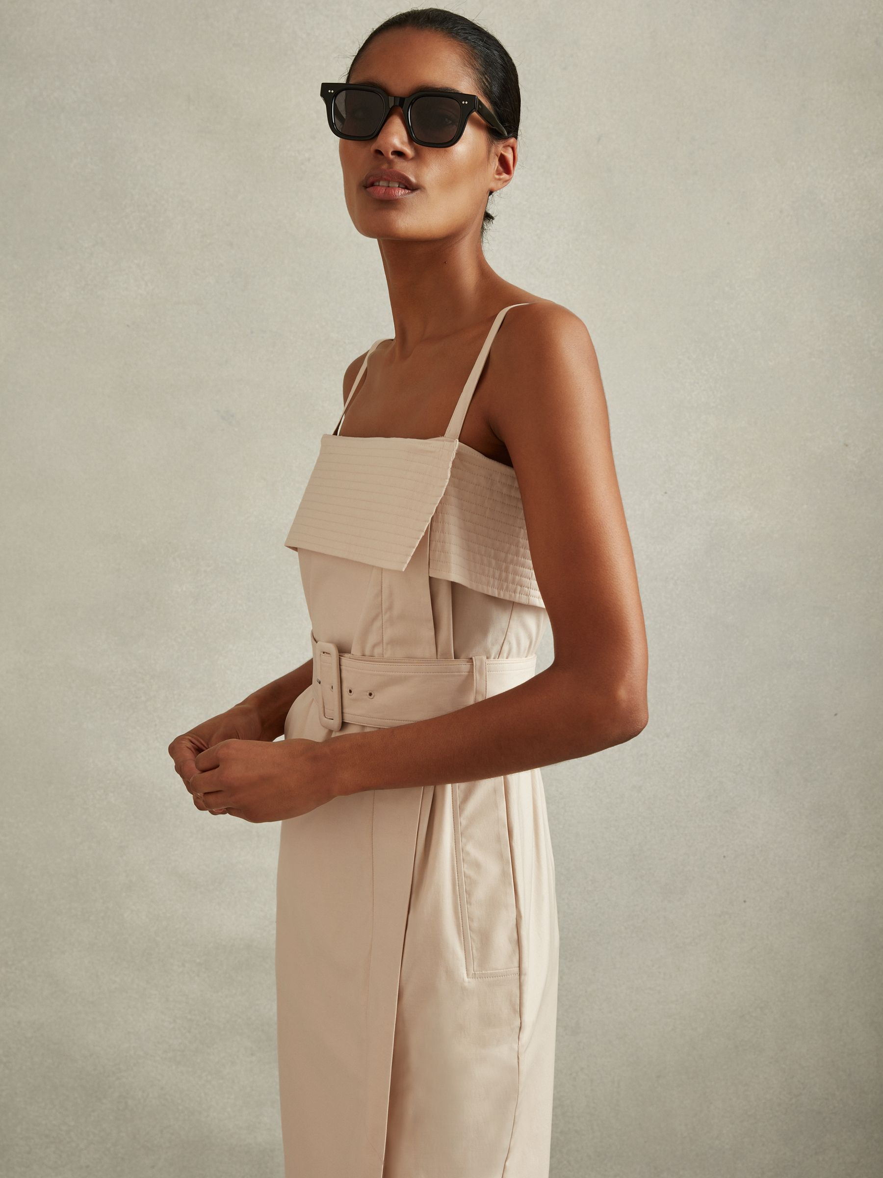 Cargo Belted Midi Dress in Stone