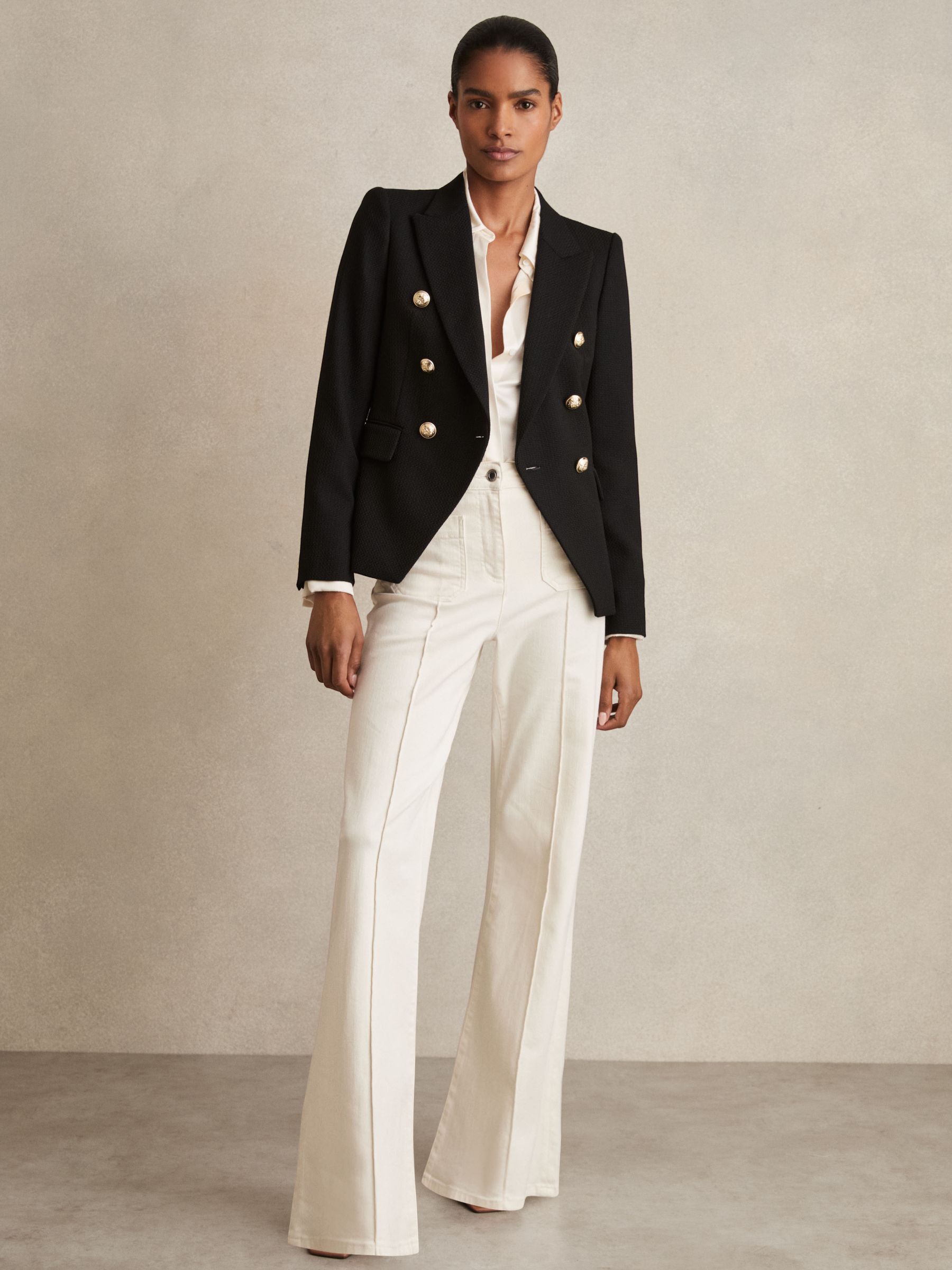 Tailored Fit Textured Double Breasted Blazer in Black