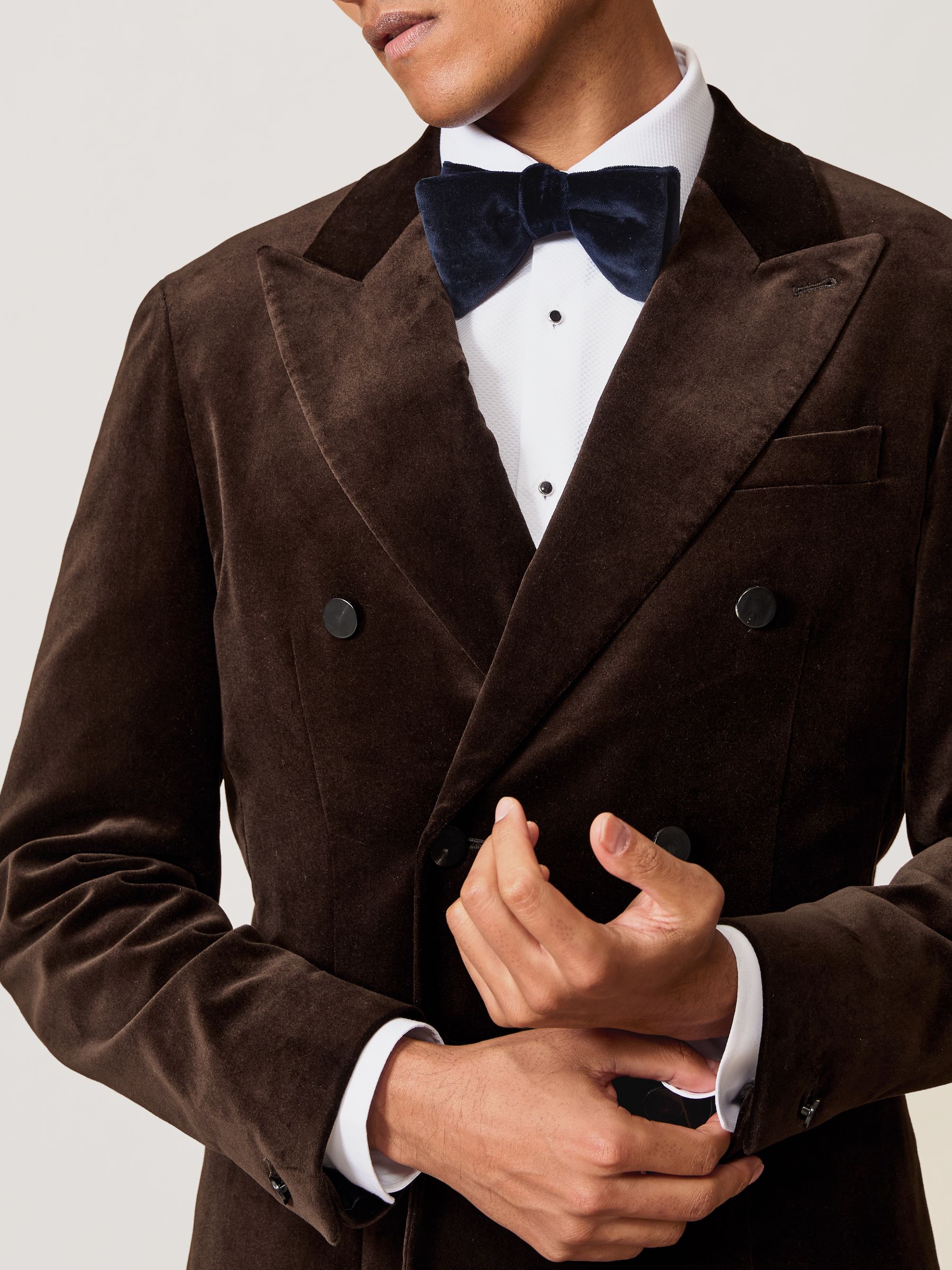 Double-Breasted Velvet Blazer Regular-Fit in Chocolate Brown