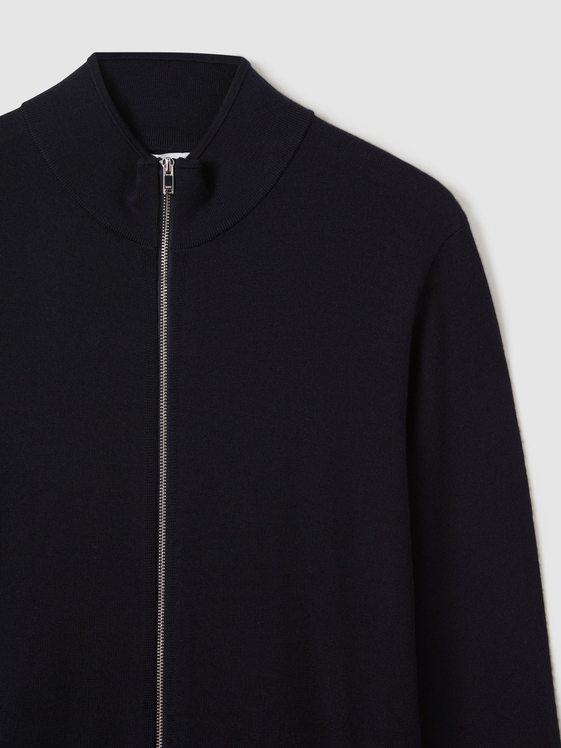 Merino Wool Zip-Through Cardigan in Navy