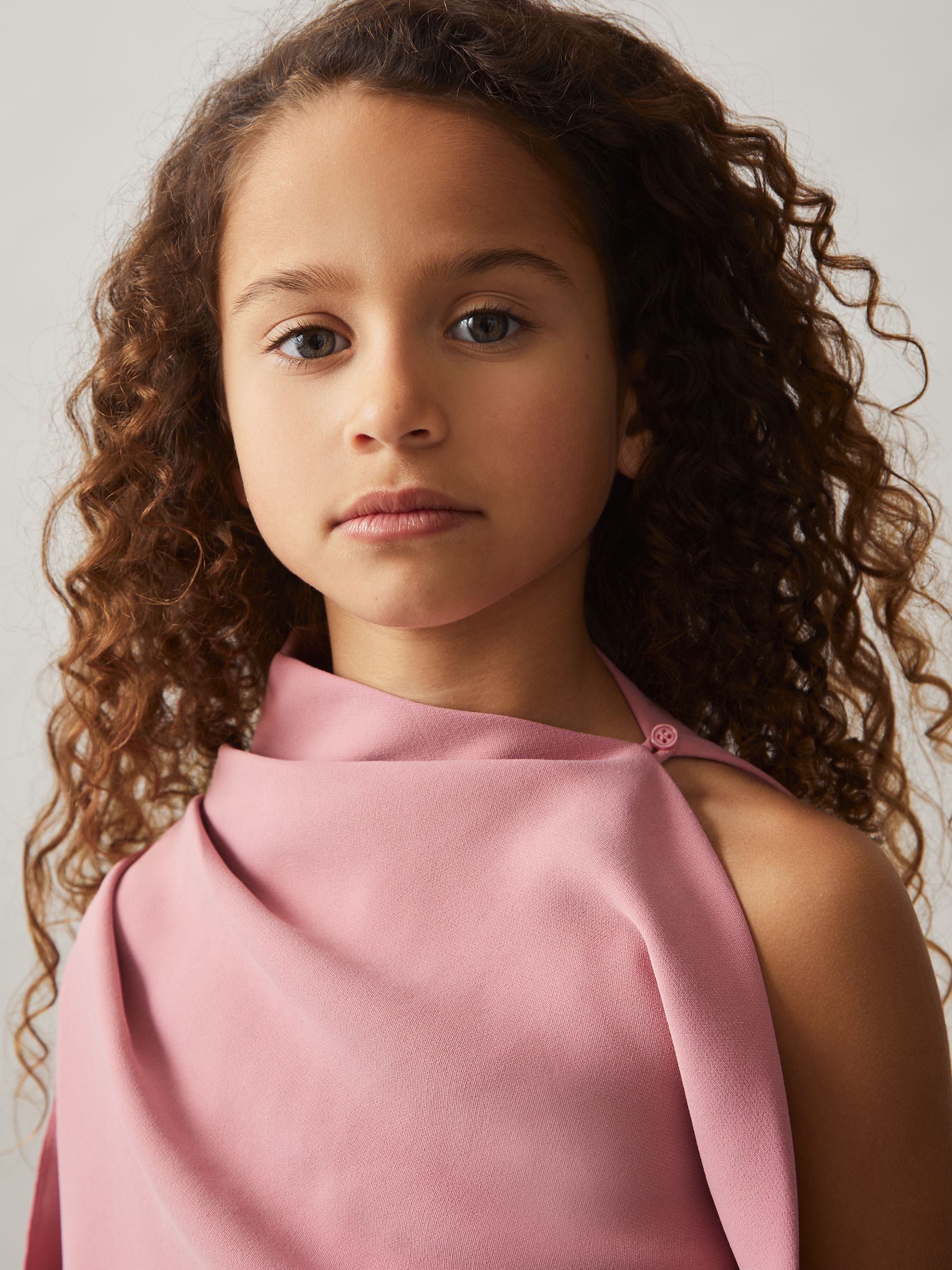 13-14 yrs One-Shoulder Draped Dress in Pink